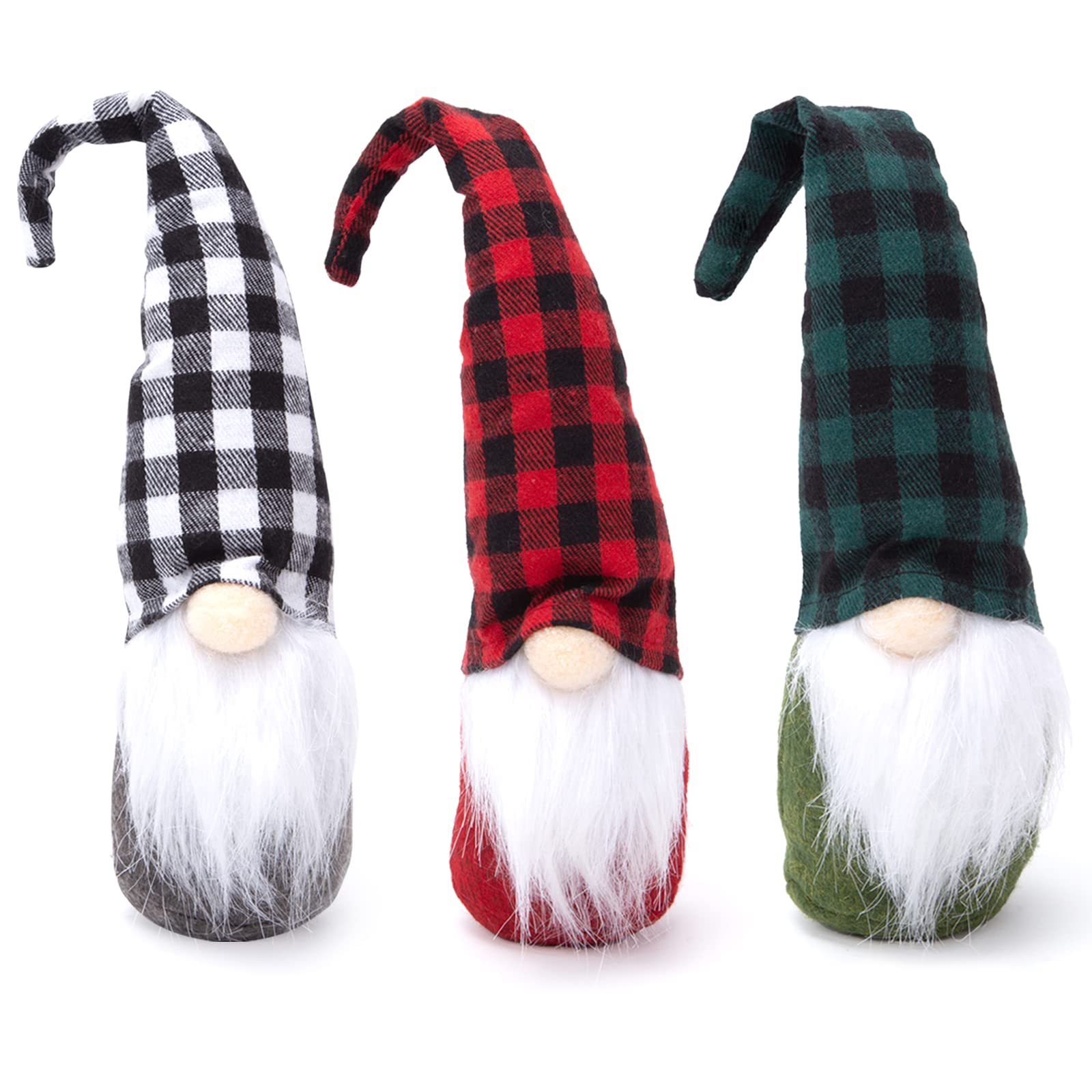 1TOMTEChristmas Gnome Decorations, 3PCS Plaid Gnome Plush Swedish Tomte Decorations Plush Scandinavian Santa Elf for Christmas Holiday Party Decorations