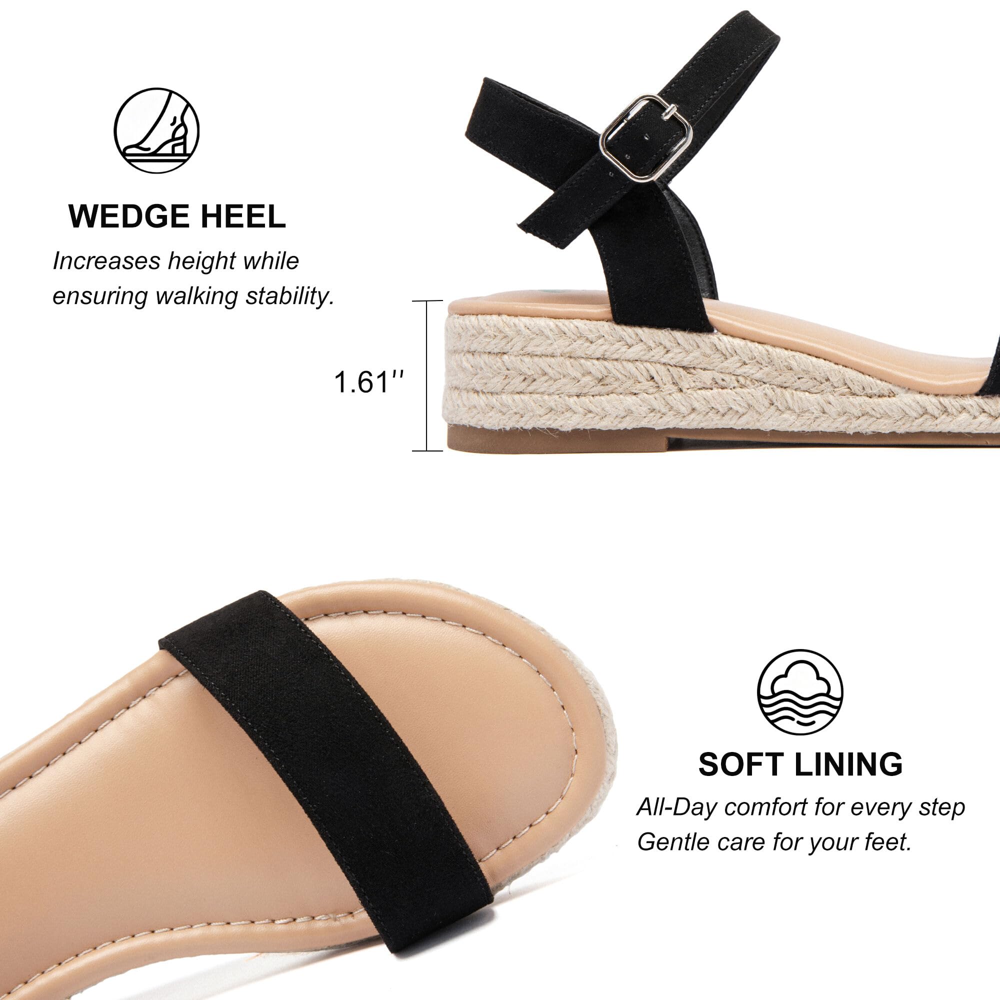 Ataiwee Sandales à talon compensé à plateforme pour femmes,Sandales Espadrilles Habillées d'Été à Bride de Cheville et Bout Ouvert