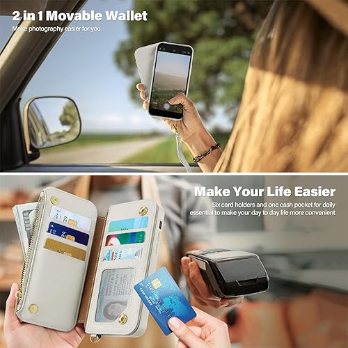 Miniatura 7 de Antsturdy Funda tipo cartera desmontable 2 en 1 para iPhone 14 Pro Max con MagSafe, bloqueo RFID, carga magnética, inalámbrica, funda de piel