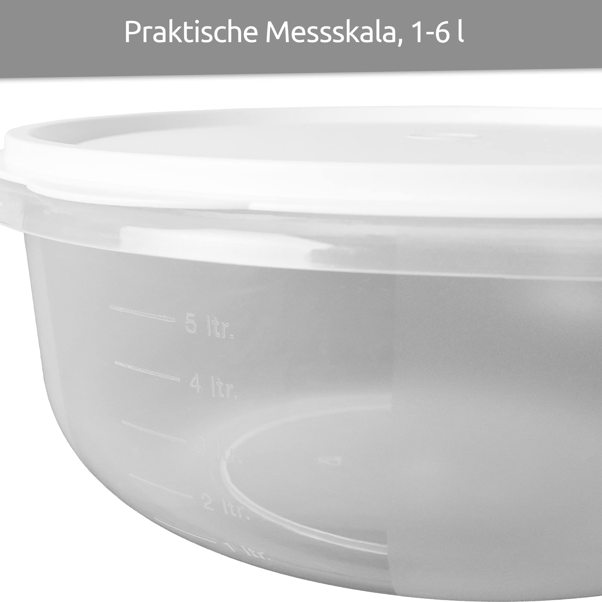 Wüllner & Kaiser Hefeteigschüssel mit Deckel, 6 l Teigschüssel inkl. Plopp-Deckel, große Schüssel für Hefeteig, weiß
