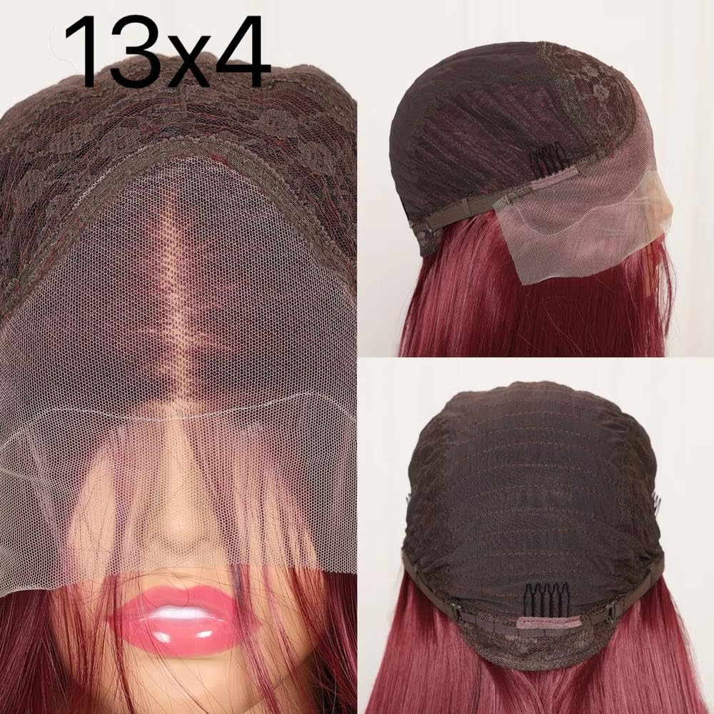 Haarpflege Rot Burgund Farbe Lose Welle 13X4 Full HD Spitze Frontal Glueless Perücke Für Frauen Vorgezupft Hitzebeständige Faser