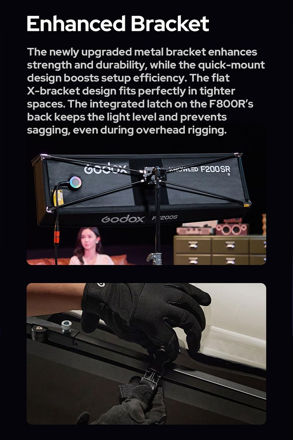 Godox Knowled F200R RGB Flexible LED Video Light Mat, 1800-10,000K RGBW 250W Output LED Light Panel, Waterproof, 14 FX with Grid Softbox, App Control for Film, Broadcast & Video Production (2 x 2')