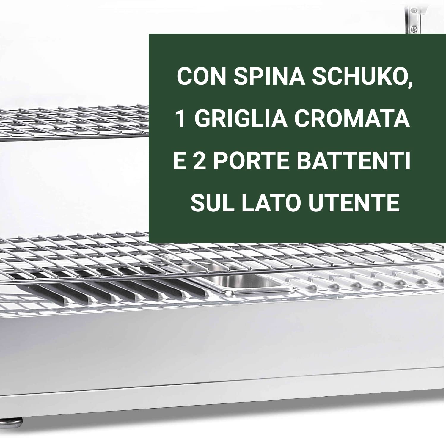 Ristoattrezzature Espositore Caldo da Banco - Vetri curvi - 2 porte - 55,4x37,6x37,6h cm - Capacità 45 litri - Temperatura da +30 a +90°C