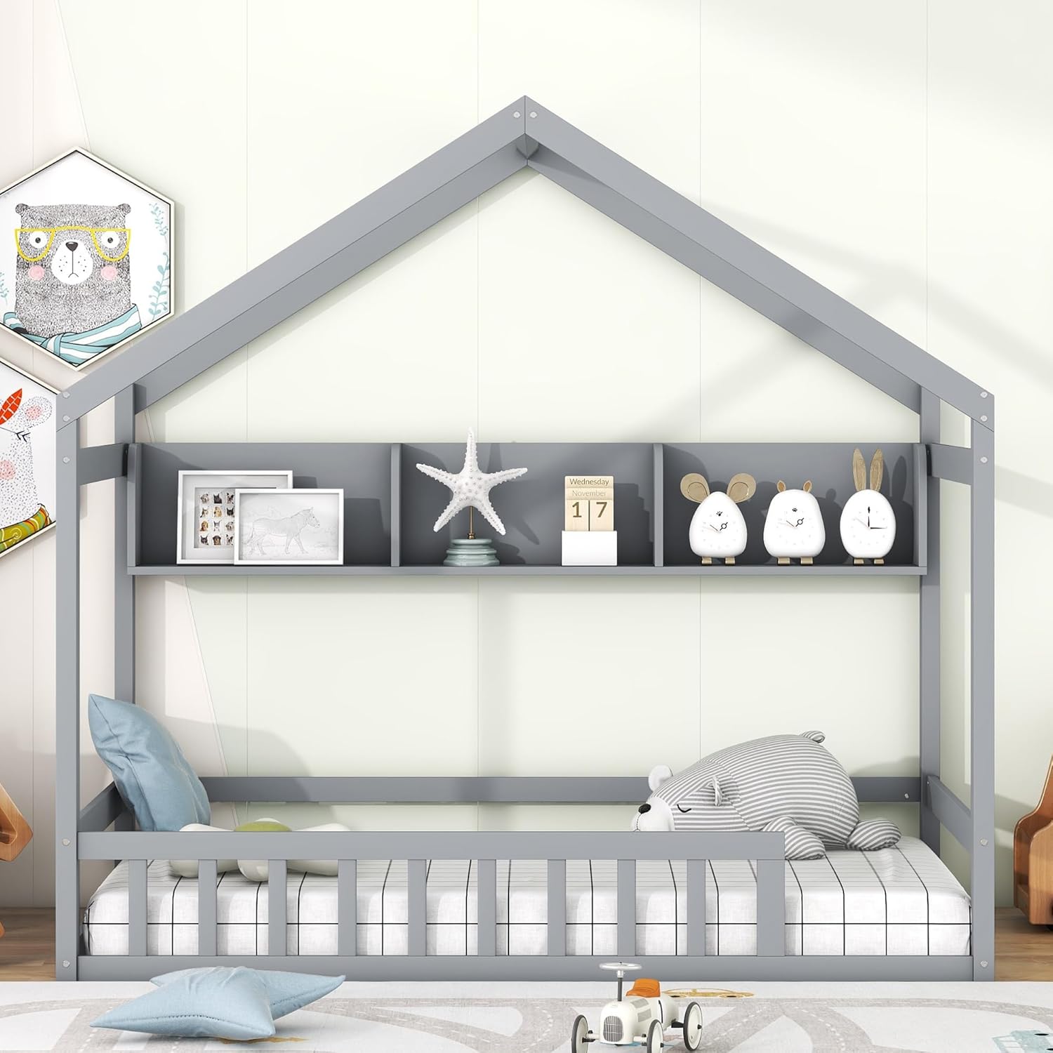 Amazon.com: Harper & Bright Designs Twin Size House Floor Bed with ...