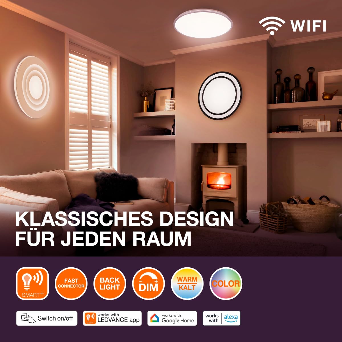 LEDVANCE ORBIS RUMOUR SMART+ WiFi Leuchte, Ø 50cm, dimmbare runde LED Deckenleuchte für den Innenbereich, 32W, Farbtemperatur von 2700-6500K, 3300 Lumen, 2 LED RGB Modul, Design-Leuchte,weiß