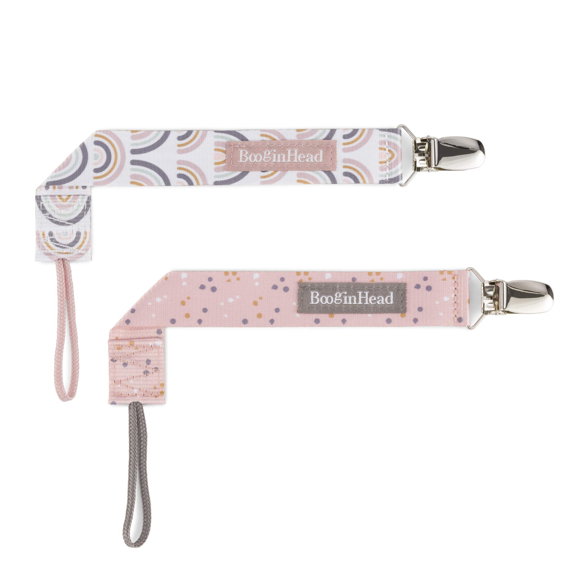 【BooginHead】 Pacifier Holder Clip Baby Strap (US Brand) / Perky Grip Set of 2 Mod Pink/Rainbow : Baby