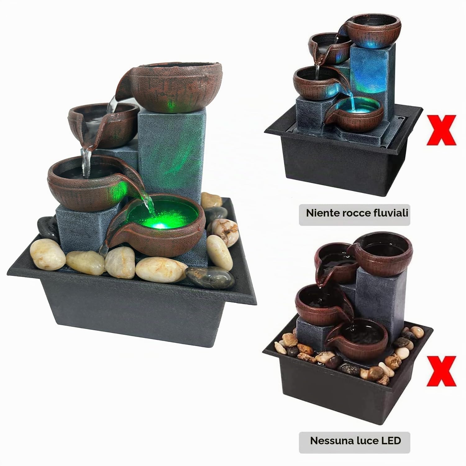 Fontana da tavolo zen a cascata per meditazione, fontana da scrivania con luce a LED e rocce naturali per ufficio, casa, camera da letto