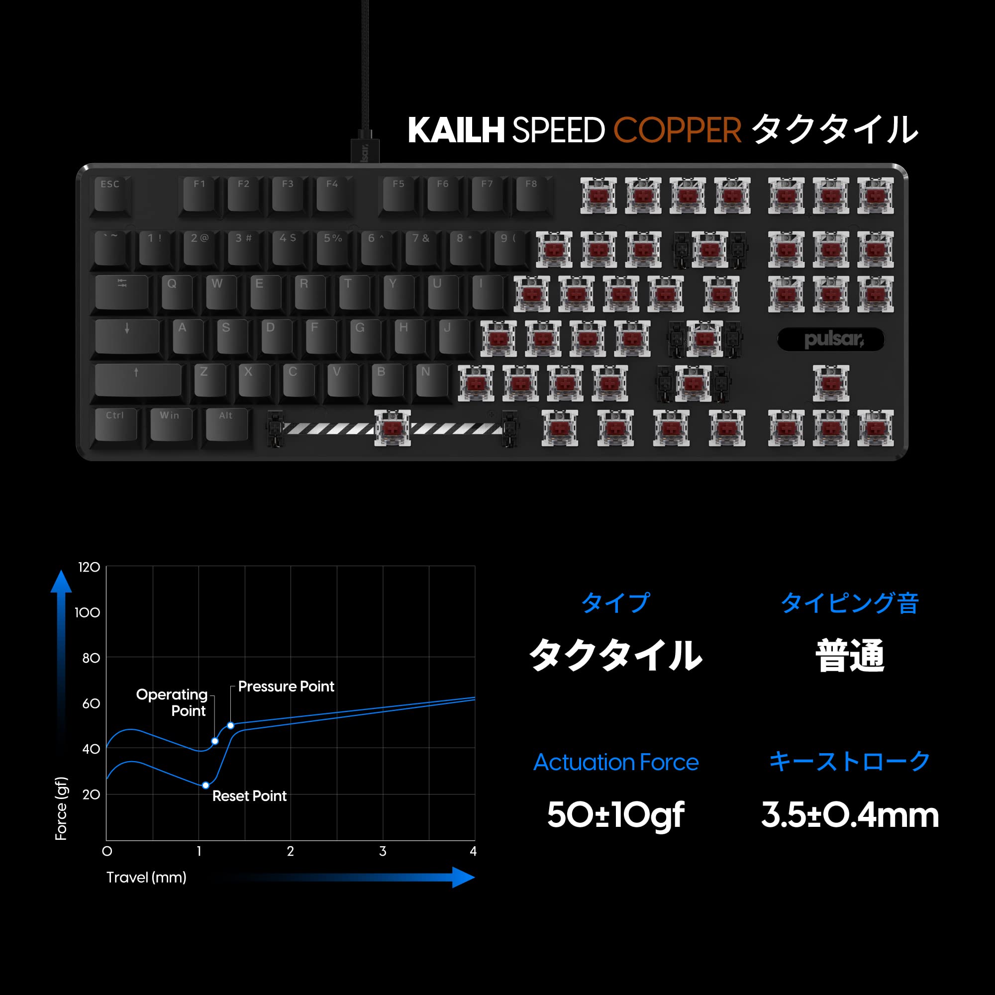 pulsarゲーミングキーボード有線タイプカイル軸speed silver