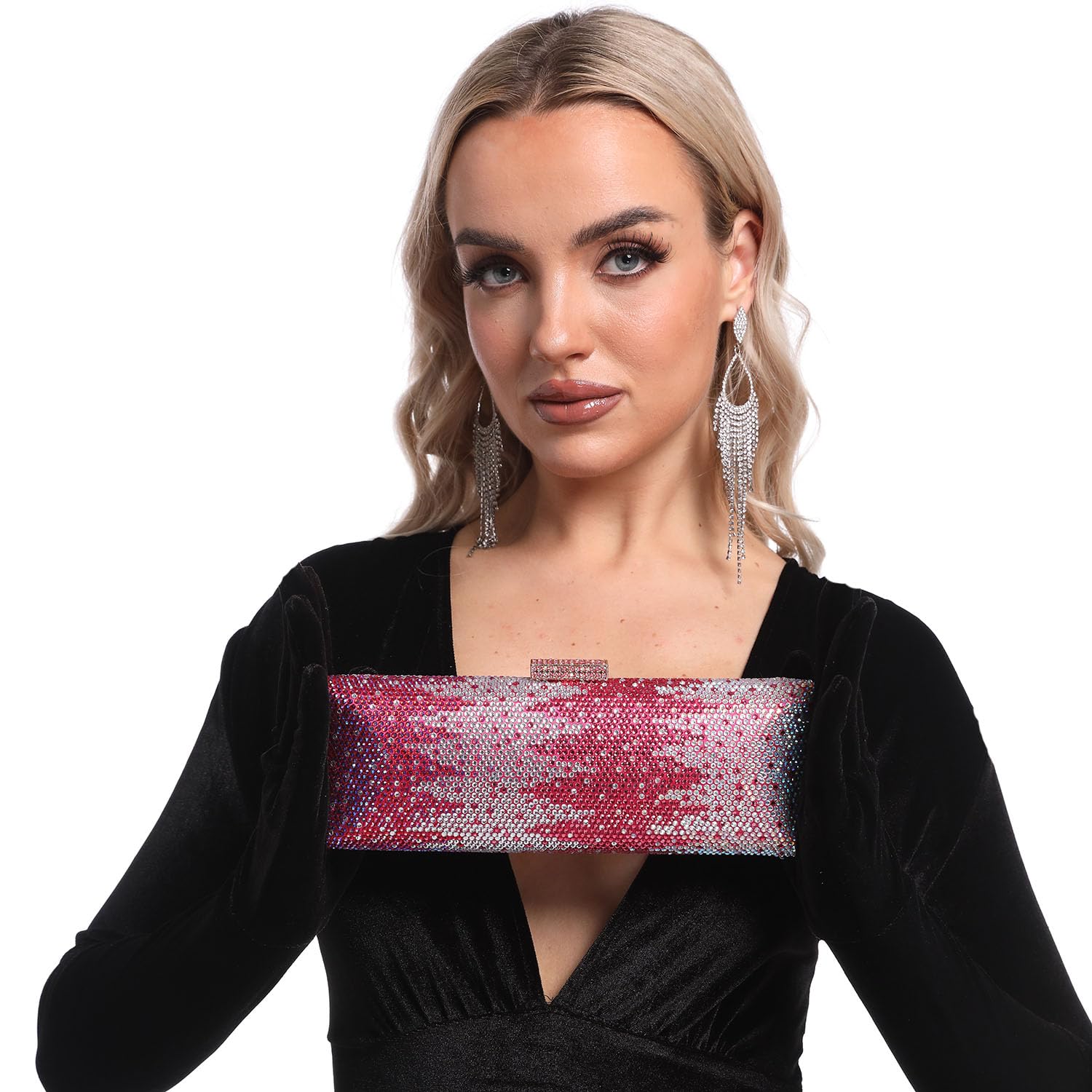 Boutique De FGG Mini monederos de mano con diamantes de imitación para mujer, bolsos largos de noche y embragues, bolsa de mano de cristal para fiesta de graduación