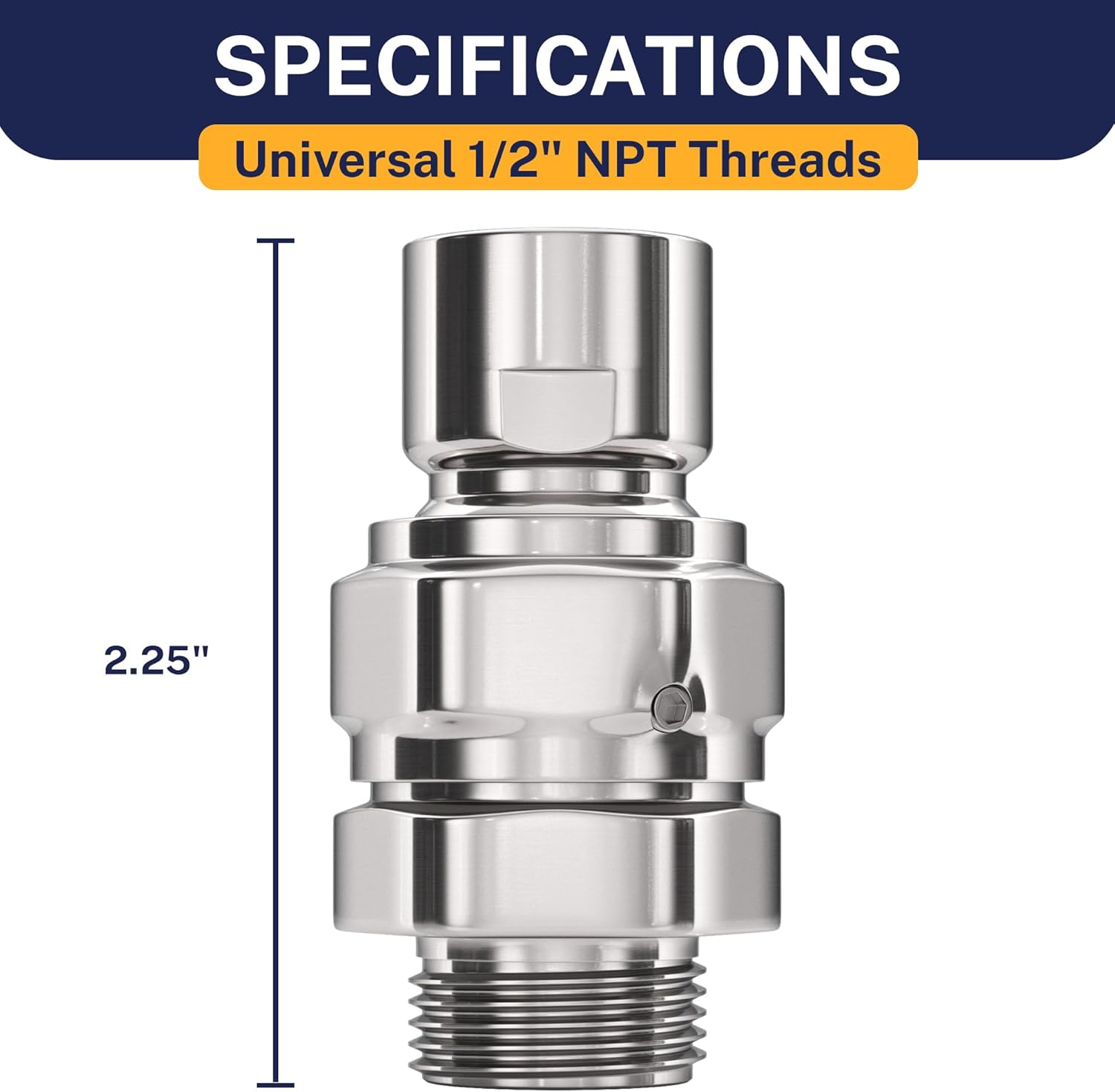 HammerHead Showers® Solid Metal Shower Head Swivel Ball Adapter, Chrome | Adjustable Pivot Ball To Adjust Showerhead Angle | Universal Connector Joint Fits Fixed, Hand Held & Rain Shower Heads
