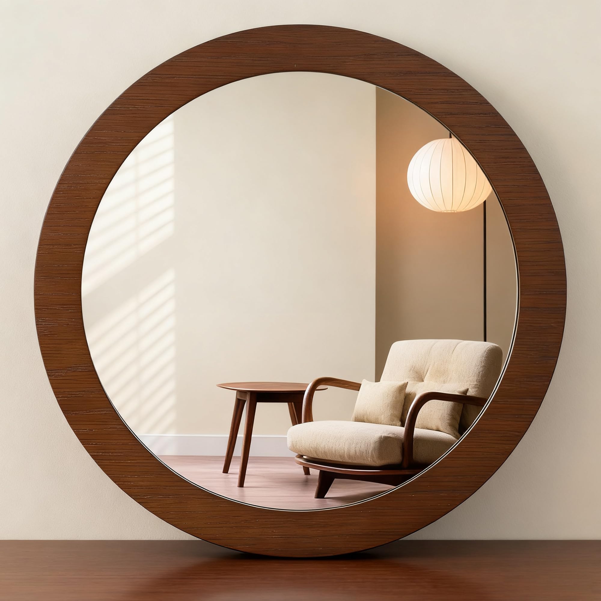 Amazon.co.jp: Browgrow 壁掛けミラー 木製 鏡 壁掛け鏡 丸型ミラー