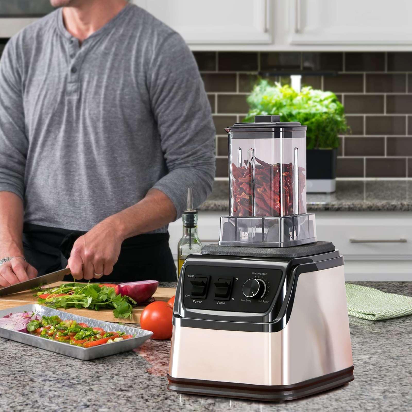 Blender Mixeur Professionnel 9500W, Blender Smoothie 3 en 1,8 Lames en Acier Inoxydable Equipé de 3 bols,15 RéGlages De Vitesse,Pour les Smoothies, les Milkshakes,les Purées
