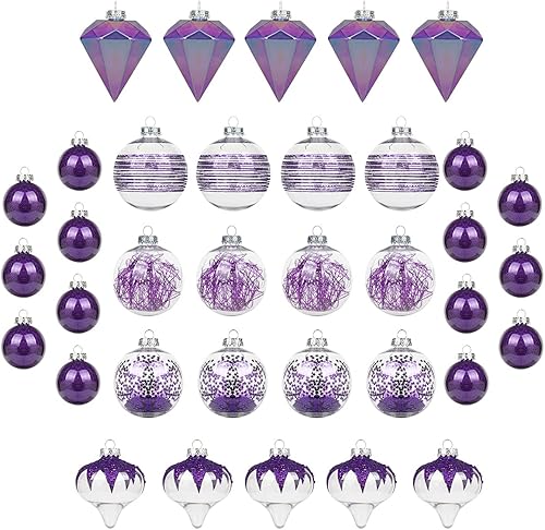KI Store Juego de 36 bolas de Navidad inastillables para árbol de Navidad de 3.15 pulgadas y 2 pulgadas (morado)