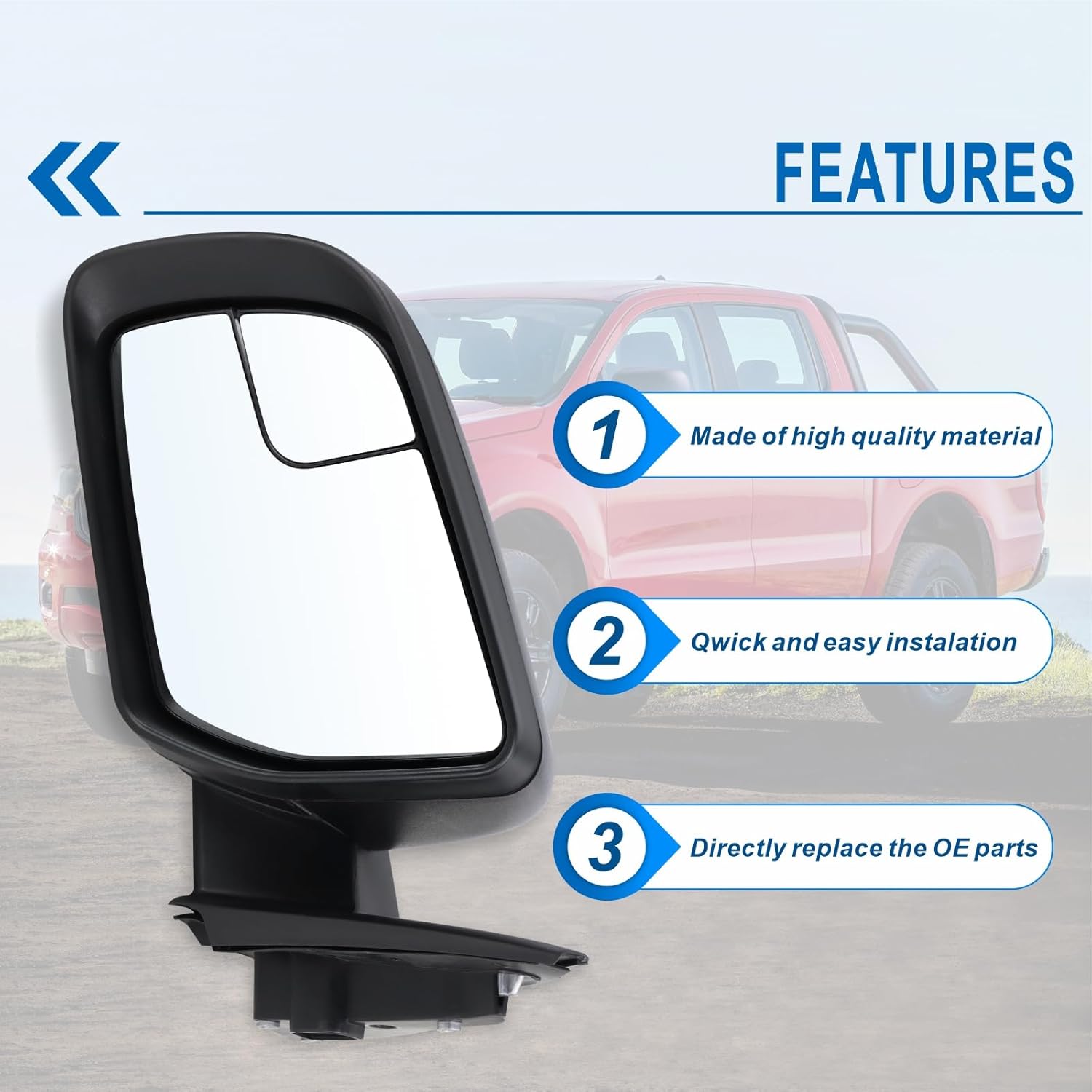 Left Driver Side Mirror Compatible With 2019 2020 2021 2022 2023 2024 2025 Ford Ranger Matte Black Replace#KB3Z17683A(0Pins)