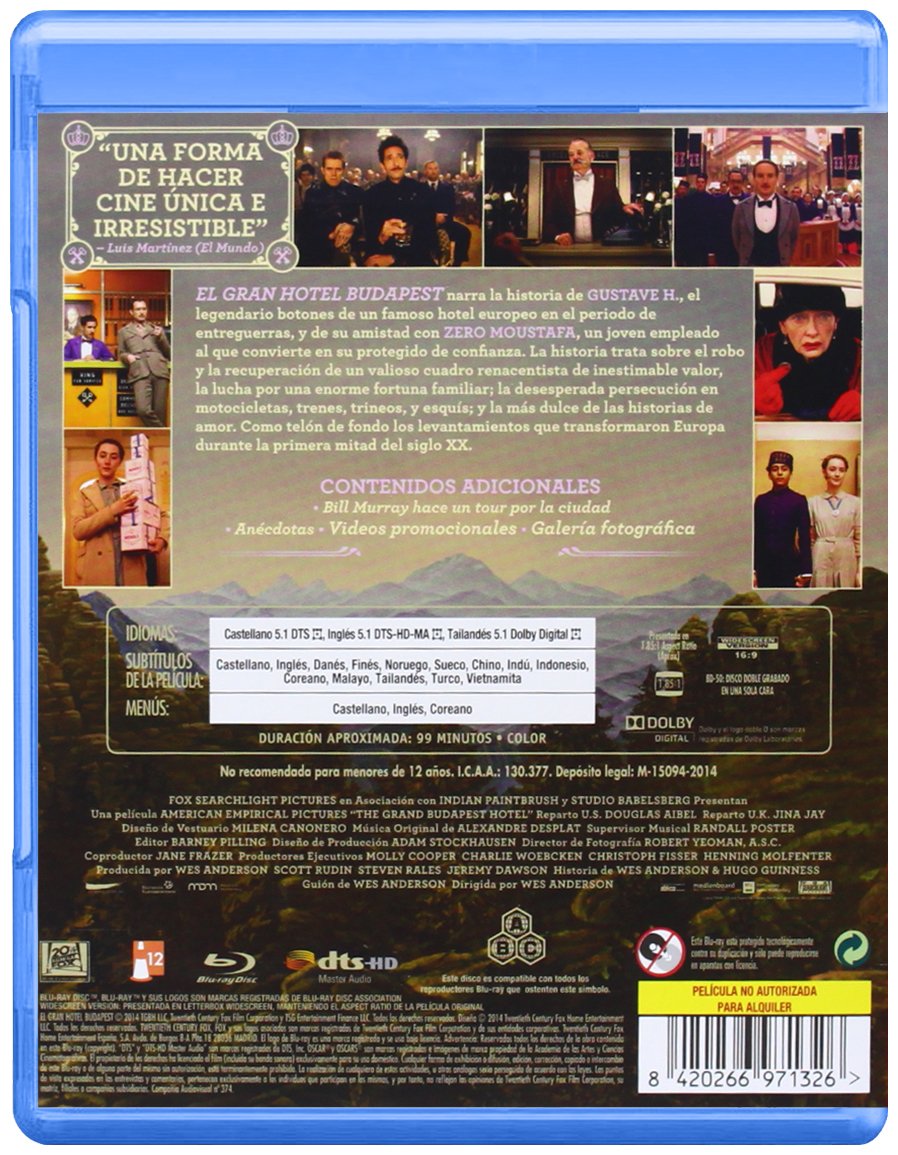 El Gran Hotel Budapest - Blu-Ray