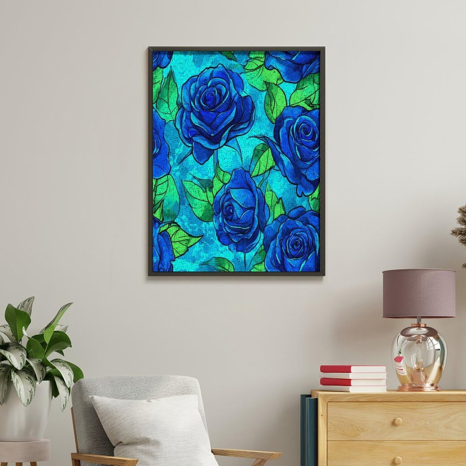 Lustiges Malen-nach-Zahlen-Set für Erwachsene, Motiv: Blaue Rosen, vertikal, Baumwolle, digitales Ölgemälde, Heimdekoration, Geschenk, 65 x 50 cm
