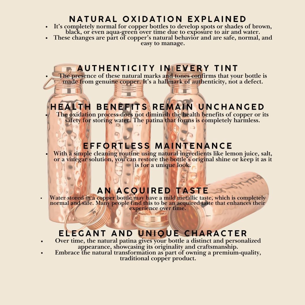 Glytterati Hammered Copper Water Bottle With Ring (34 oz/1000ml) (Set of 4) | Pure Copper Bottle | Pure Copper Vessel | Copper Bottle for Drinking Water