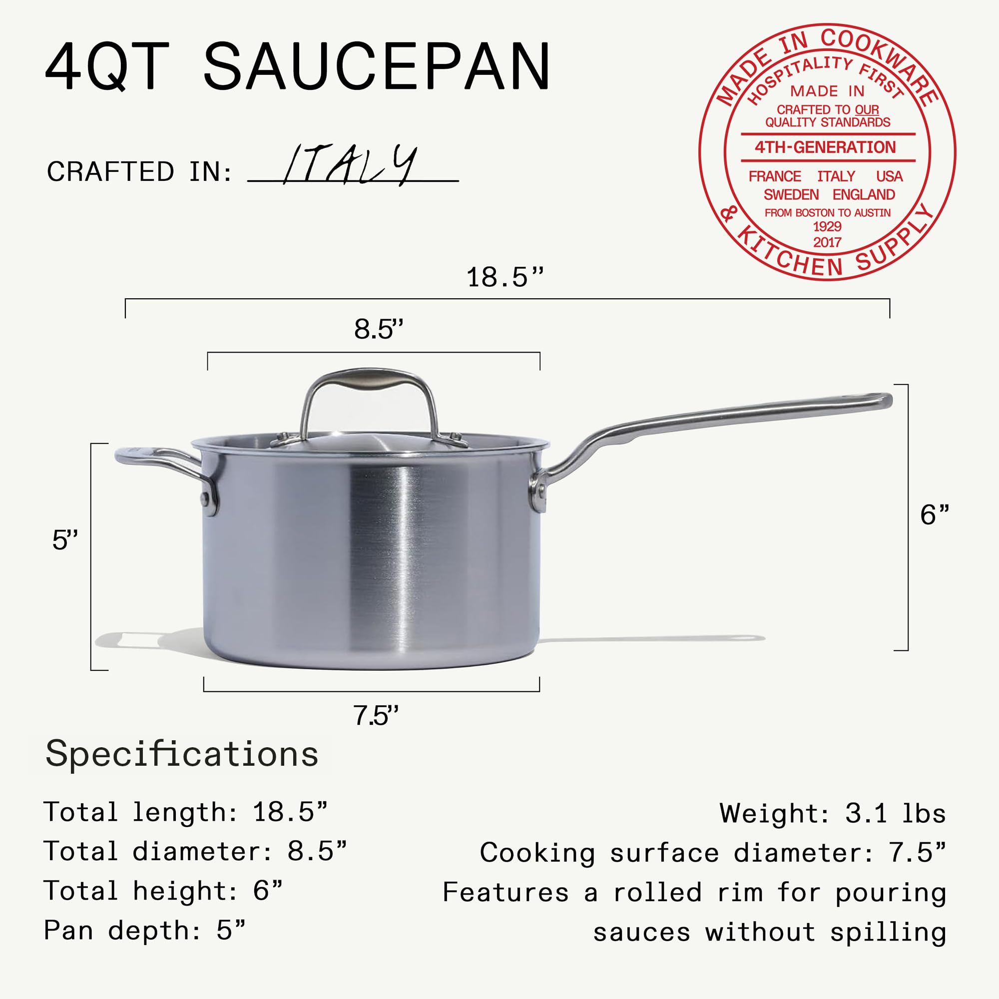 Made In Kookgerei - 3 QT CeramiClad non-stick schotel met deksel - 5-laags roestvrij bekleed met koel handvat - professioneel kookgerei - vervaardigd in Italië - inductie compatibel