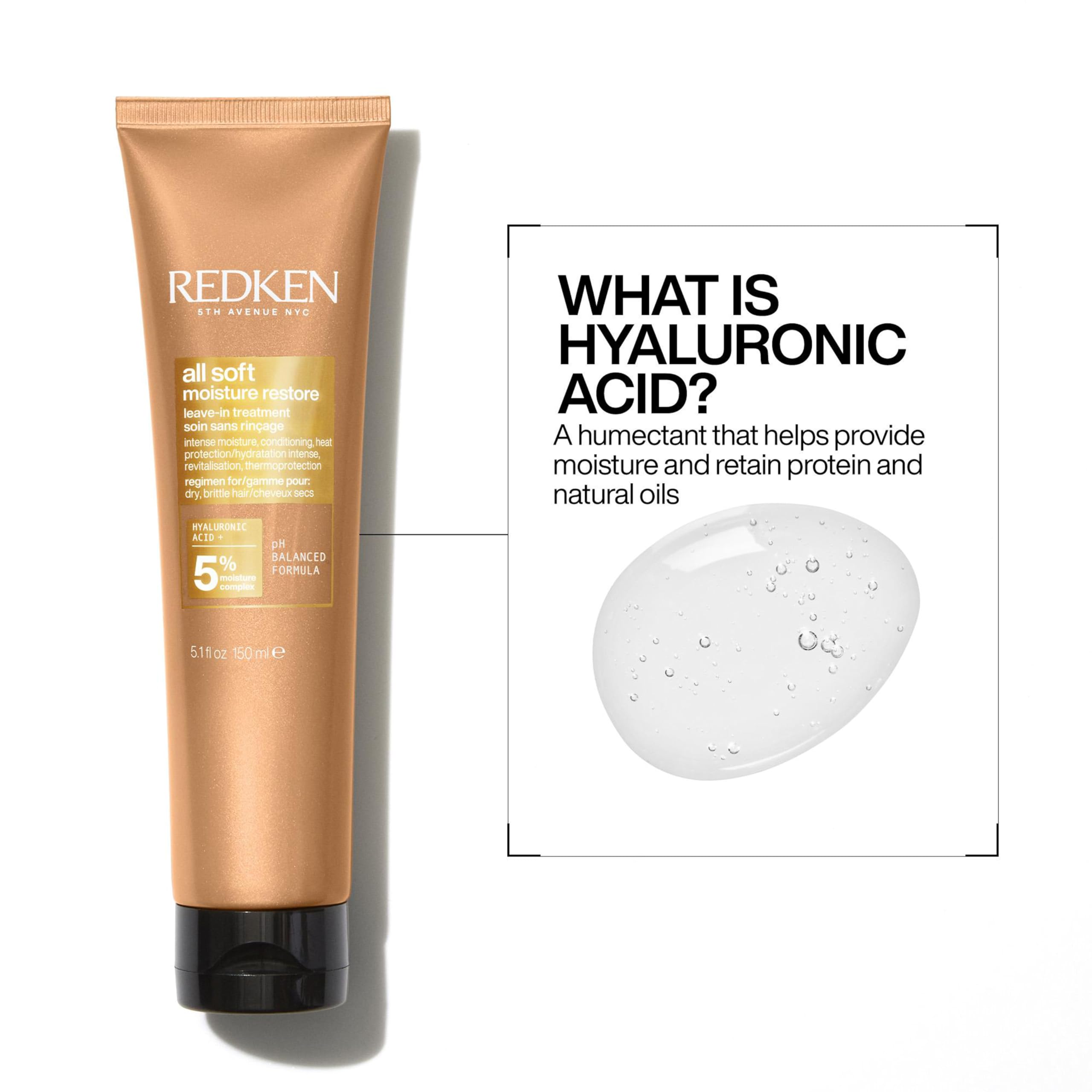 REDKEN All Soft Moisture Restore, Leave In Conditioning Moisture Boost Treatment, For Dry Hair, With Hyaluronic Acid, Hydrates and Adds Definition and Shine, 150 ml - Image 4