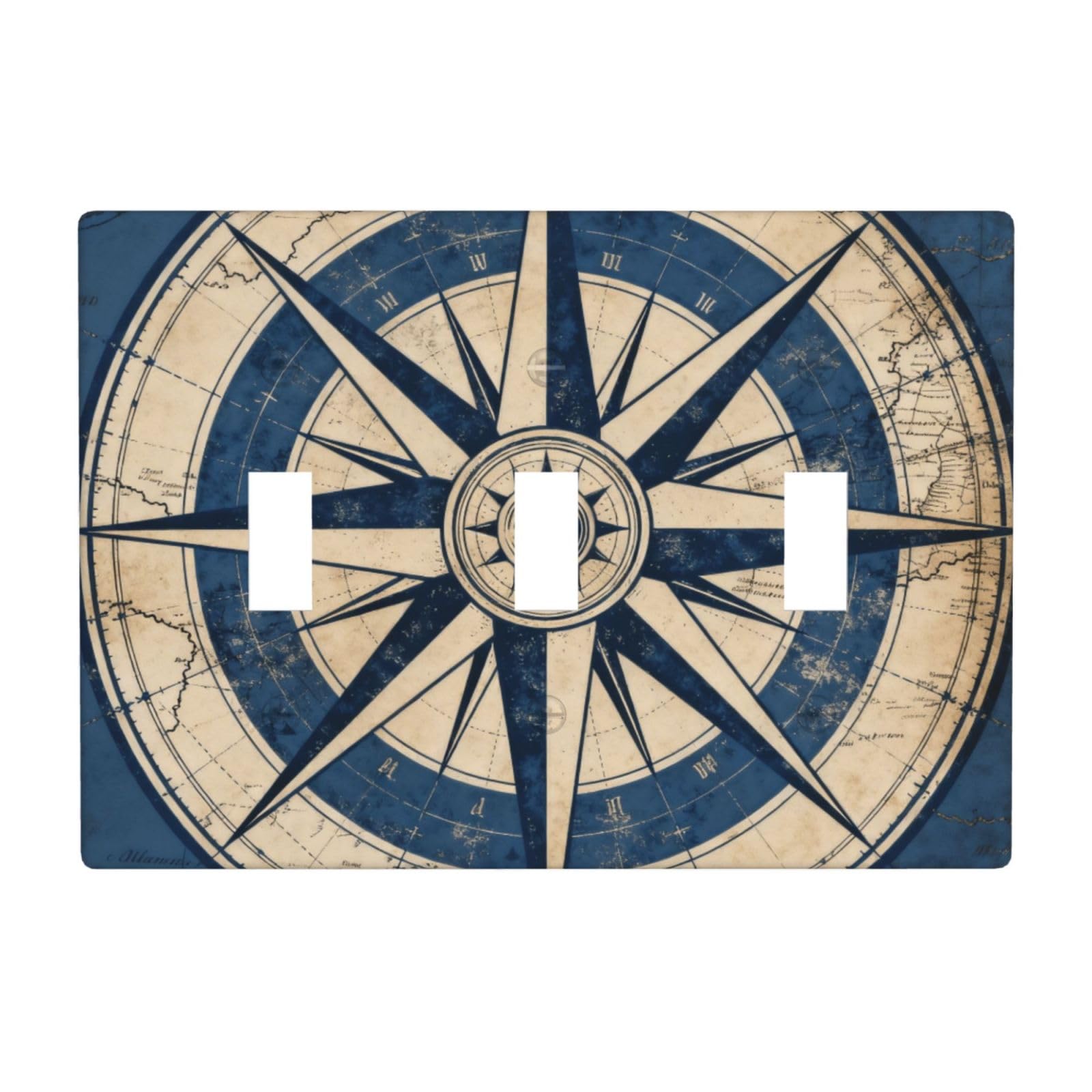 Compass Rose Design 3 Gang Switch Plate Cover-Unbreakable Polycarbonate Wall Plate, Heat Resistant Toggle Switch Decor for Home