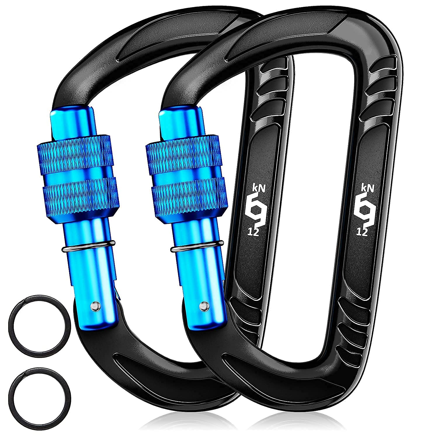 Rhino Produxs 12kN Heavy Duty Lightweight Carabiner Clips with keyrings - Excellent for Securing Pets, Outdoor, Camping, Hiking, Hammock, Dog Leash Harness, Keychains
