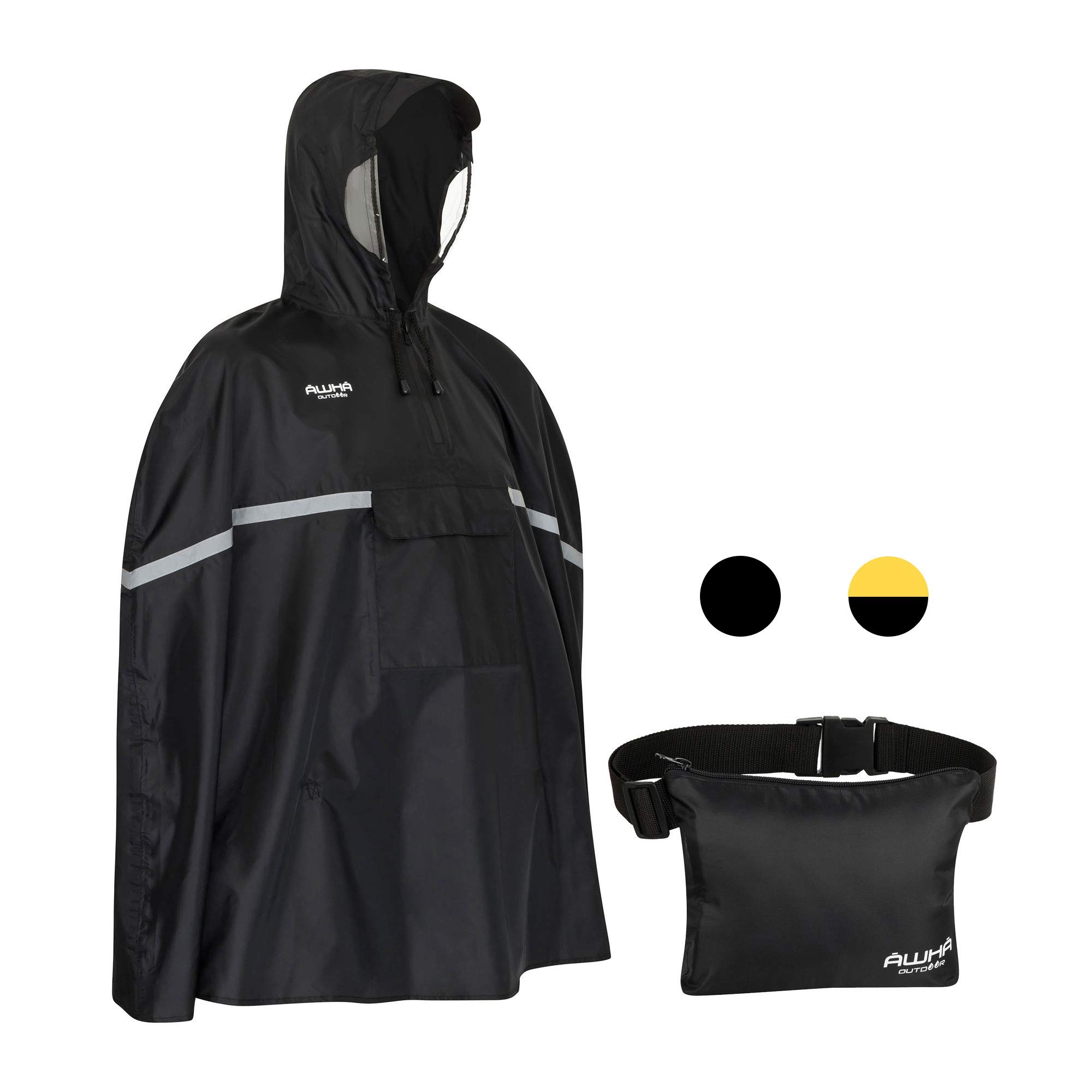 AWHA Poncho de Lluvia Bicicleta - Poncho Impermeable con Capucha con Lados Transparentes/Banda Reflectante/Chubasquero Hombre y Mujer/Poncho Patinete Scooter