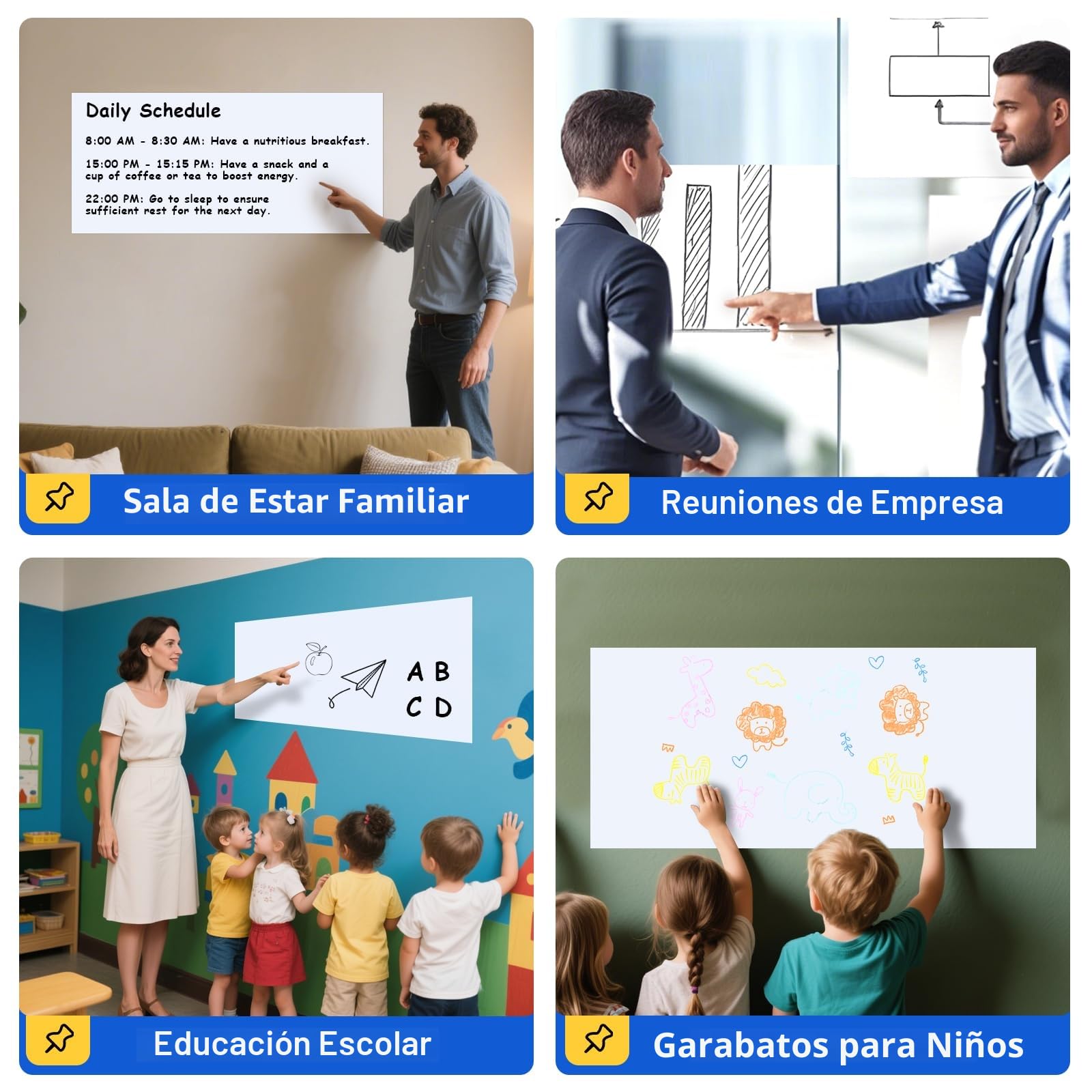 Pizarra Adhesiva Pared 40×90cm, pizarra rotulador borrable, Pizarra Blanca Magnética con Nueva Tecnología Antimanchas, Pizarra Magnética Pared para Niños, Escuela, Oficina y Hogar.