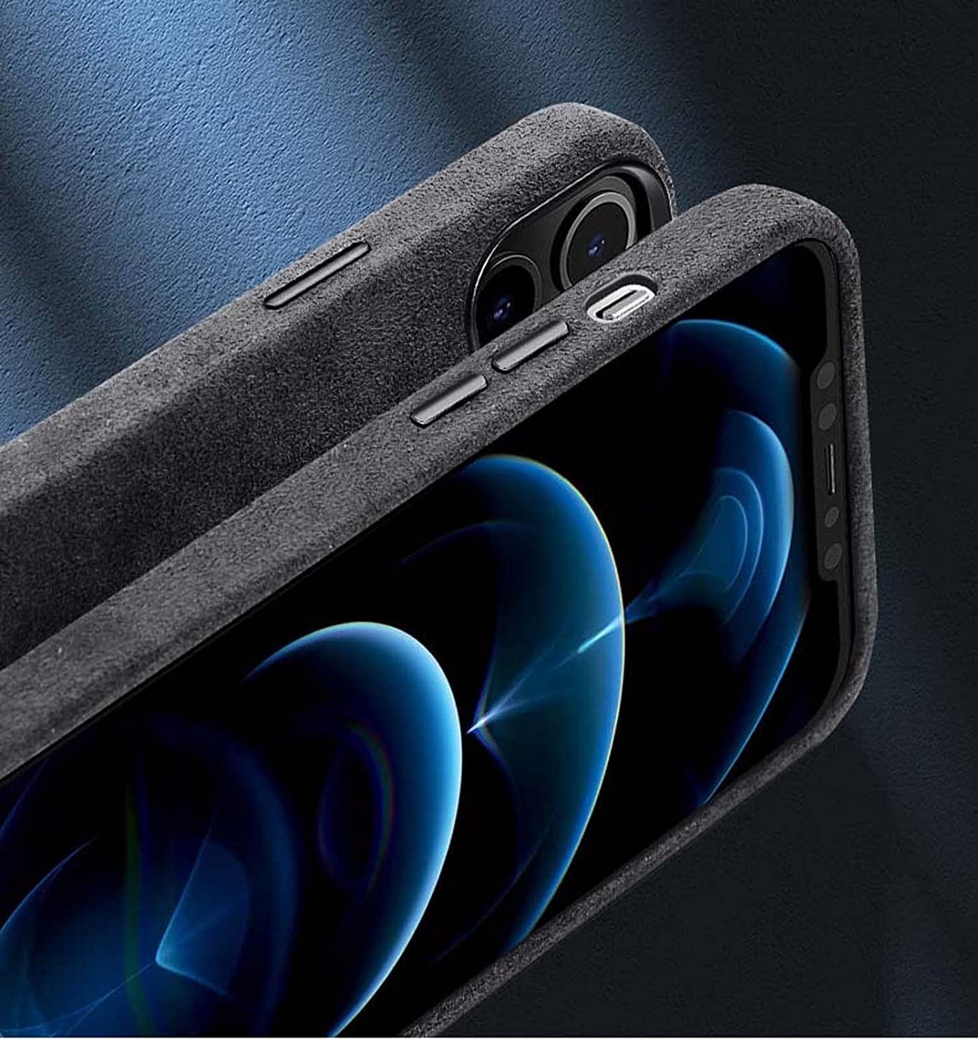 Tylna osłona telefonu, do Apple iPhone 13 Pro (2021) 6,1 cala luksusowe w pełni owinięte etui wykonane z materiału Alcantara [ochrona ekranu i aparatu] (kolor: szary)