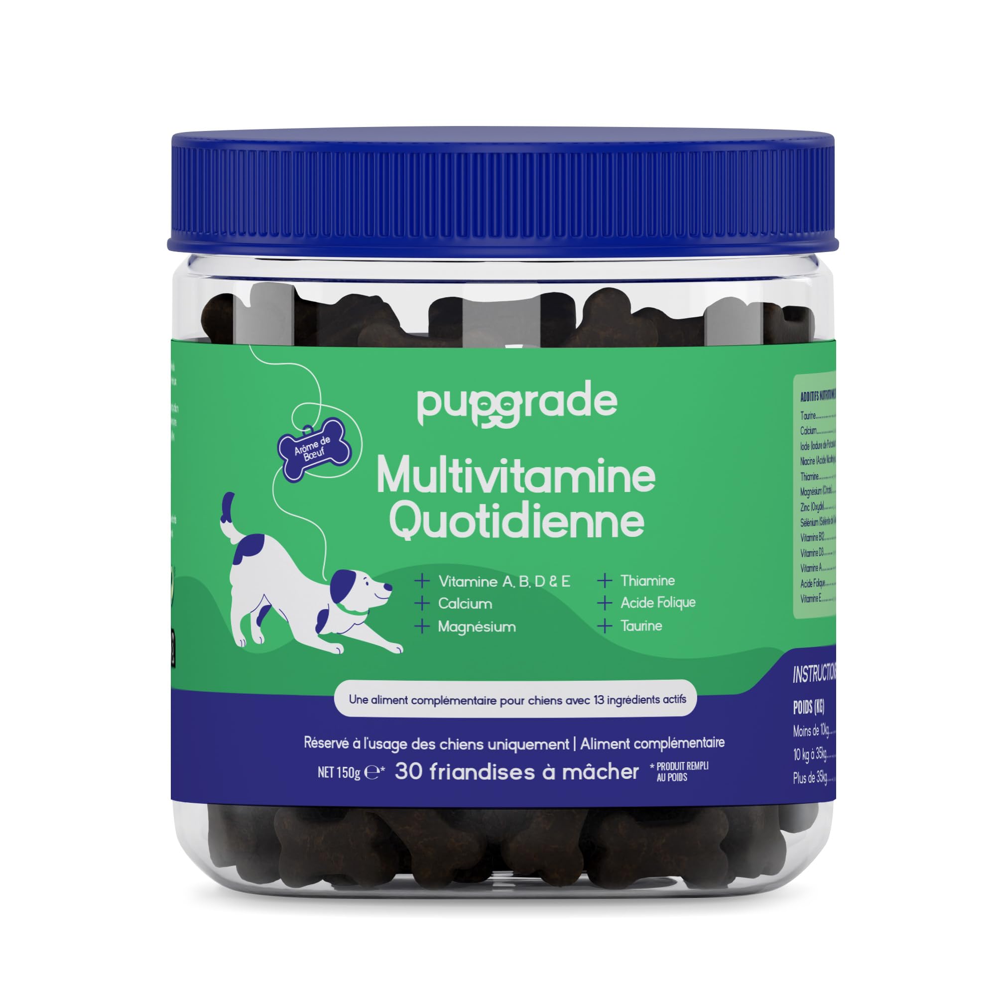 PupGrade Multivitamine Quotidienne pour Chiens – Supplément Tout-en-Un – Soutient Digestion, Immunité, Peau & Pelage – Vitamines B, Taurine, Calcium, Zinc, Vitamines A, D, E – 30 Friandises Molles