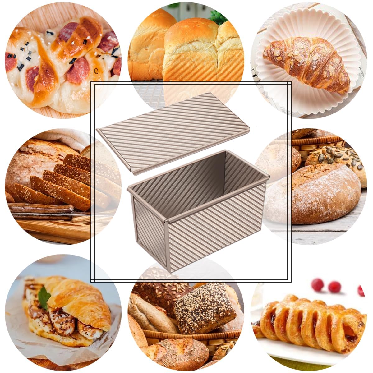 1000g Molde con Tapa para Pan de Molde y Tostadas 35x14x12cm Molde con Tapa en Aluminio Rectangular Pastel Antiadherente Molde para Tostadas Pan Hornear Panes Pasteles