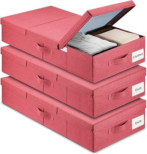 Almacenamiento debajo de la cama con tapas, paquete de 3 contenedores grandes de almacenamiento debajo de la cama, caja organizadora con asa,