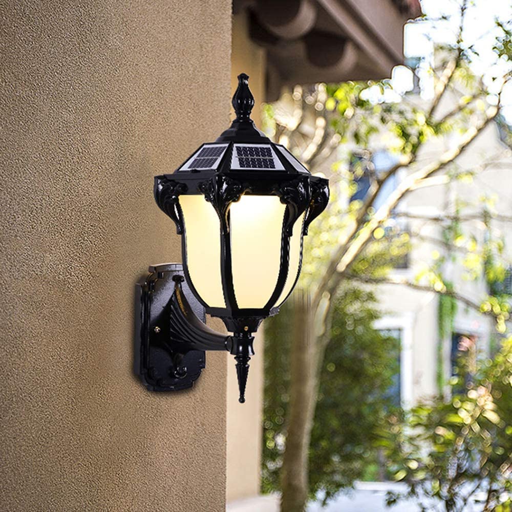 IUokLU Wall Sconce Wall Light Fixture E27 Pastoral Solar IP65 Aluminum Wall Lamp Glass Shade Outdoor Decoration Corridor Lamp Basement Staircase Garden Wall Light Residential Area Wall Sc(Black)