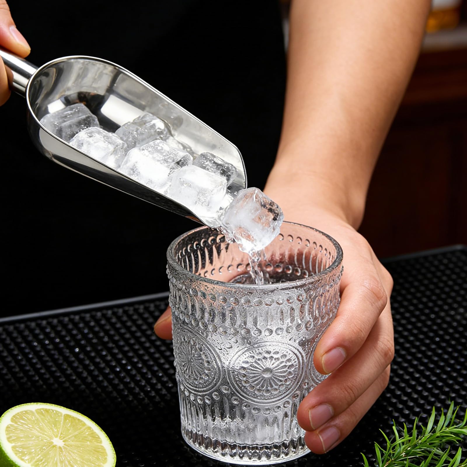 2 paletta per farina, in acciaio inox, per addensare, per cubetti di ghiaccio, non magnetica, per cucina, bar, matrimoni, buffet, lavabile in lavastoviglie, colore: argento