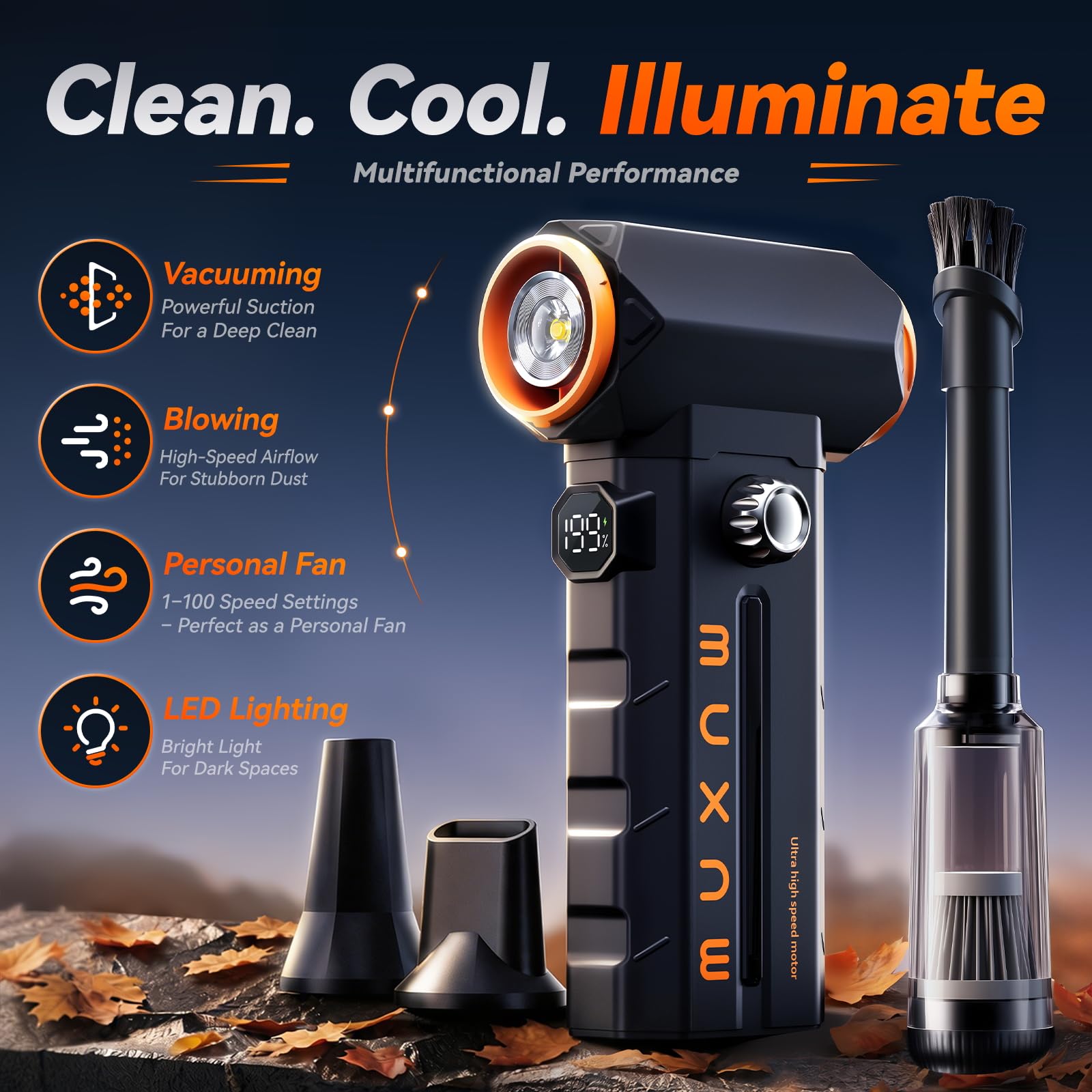 MUXNW Spolverino elettrico ad aria compressa: 8000 mAh ricaricabile, 100 velocità regolabile, soffiatore di polvere senza fili 3 in 1 per tastiera, PC, auto, barbecue, regalo ideale per uomini