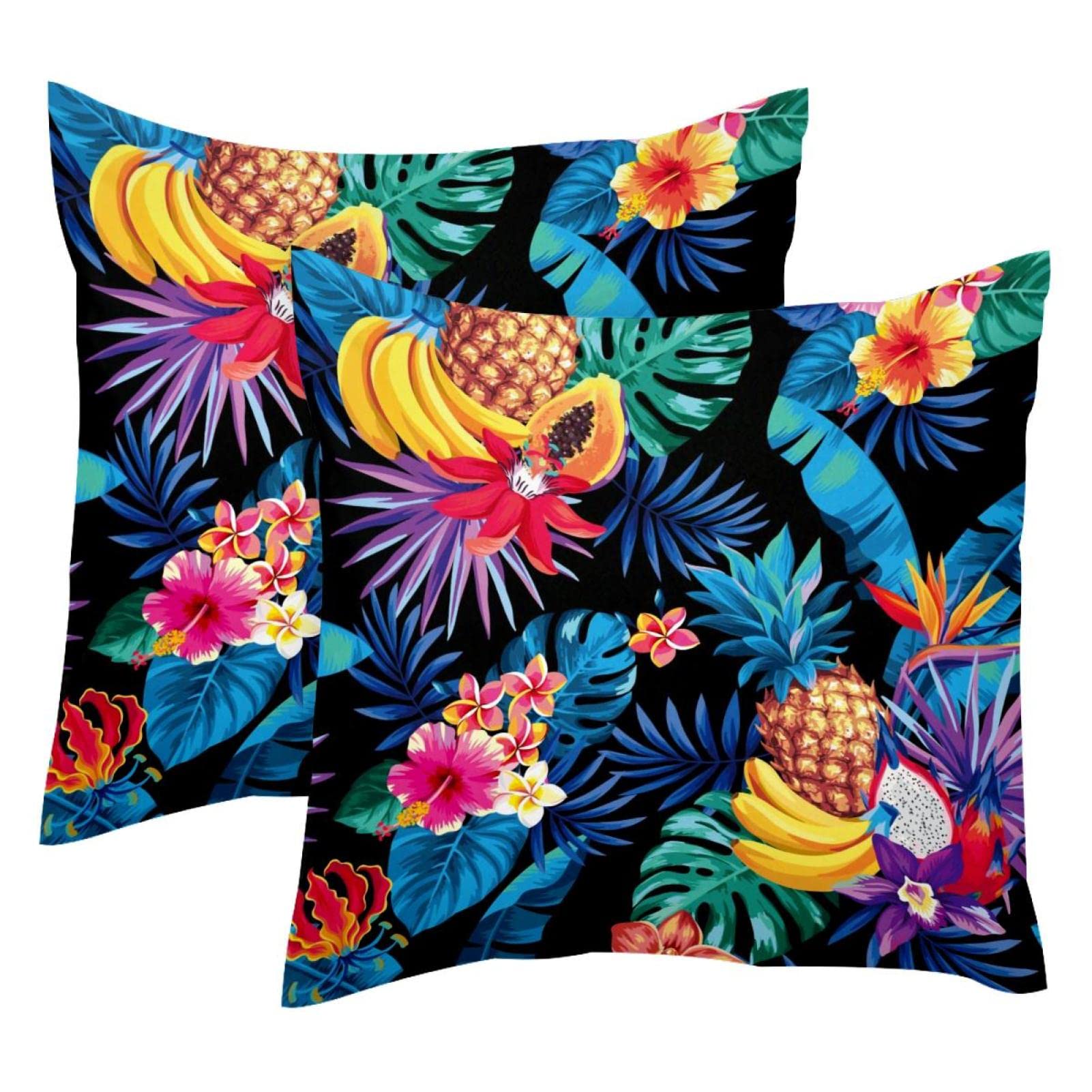 Housse de coussin velours 50,8x50,8 cm deco salon moderne motif palmier et fruit tropical lot de 2