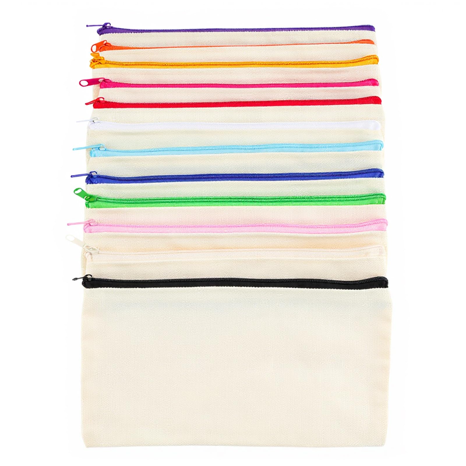 12 Stück Stoffbeutel zum Bemalen, DIY Stoff Federmäppchen zum Bemalen, Kosmetiktasche zum Bemalen, DIY Blanko Stoffbeutel Set, Kulturbeutel für Reisen, Bastelarbeiten, Schule (Mehrfarbig)
