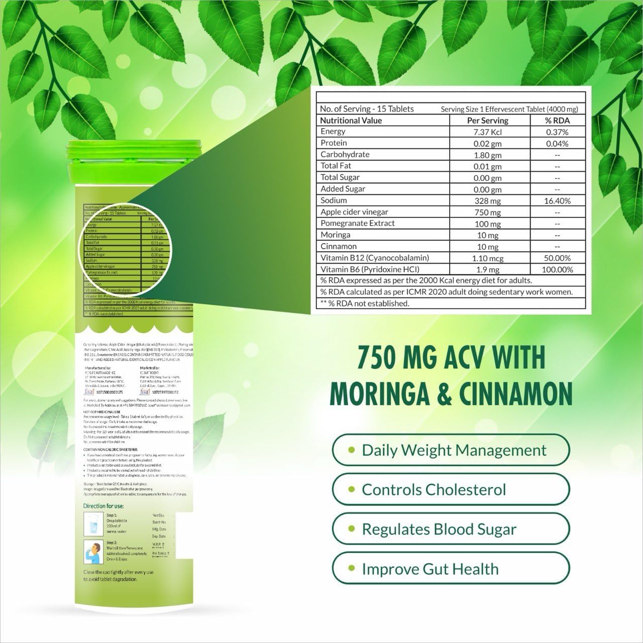 Buy Now Acv Moringa 15 Effervescent Tablets Apple Cider Vinegar With...