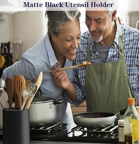 Miniatura 2 de Soporte negro para encimera de cocina, grande de 7.2 pulgadas de cerámica mate para encimera, fácil de limpiar, soporte para espátula de utensilios