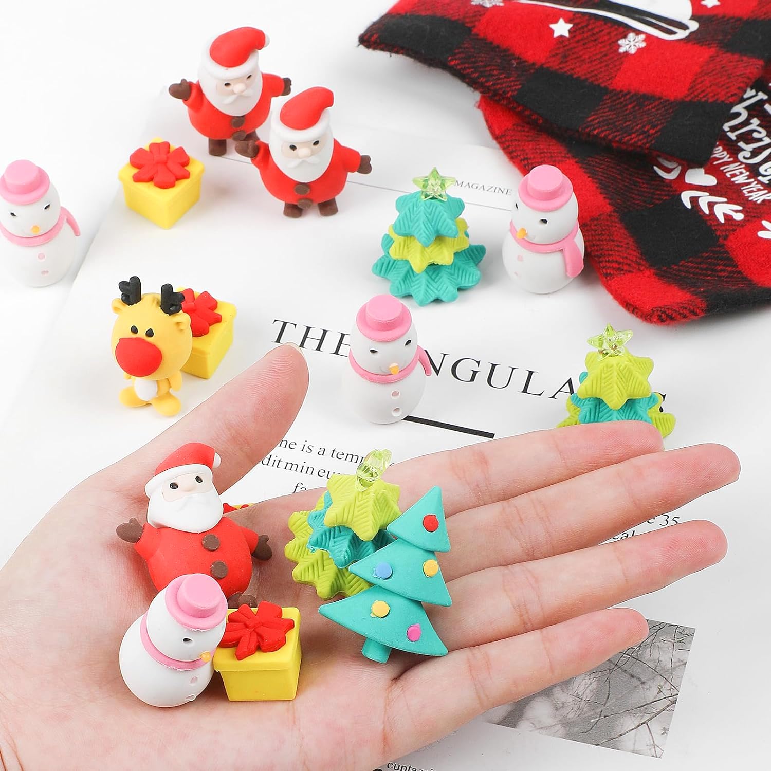 FINGOOO Christmas Erasers for Kids 30 Pcs Cute Santa Reindeer Snowman Xmas Tree Gift Box Erasers for Christmas Party Bag Filler - Image 3