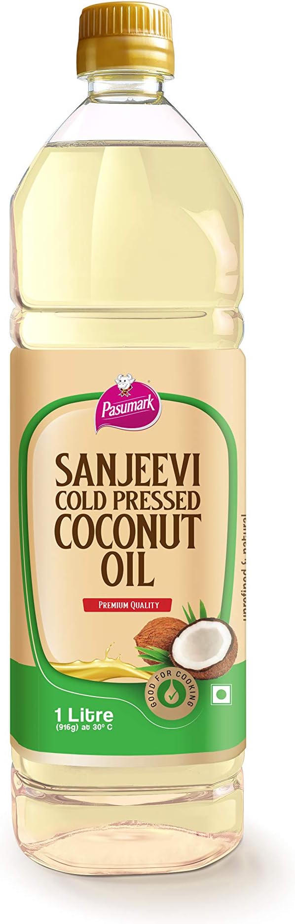Pasumark Sanjeevi Cold Pressed Coconut Oil for Cooking, Hair & Skin Care - Pure Cold Pressed, Virgin, Healthy Oil With Natural Nutrients & No Chemicals (1 Litre)