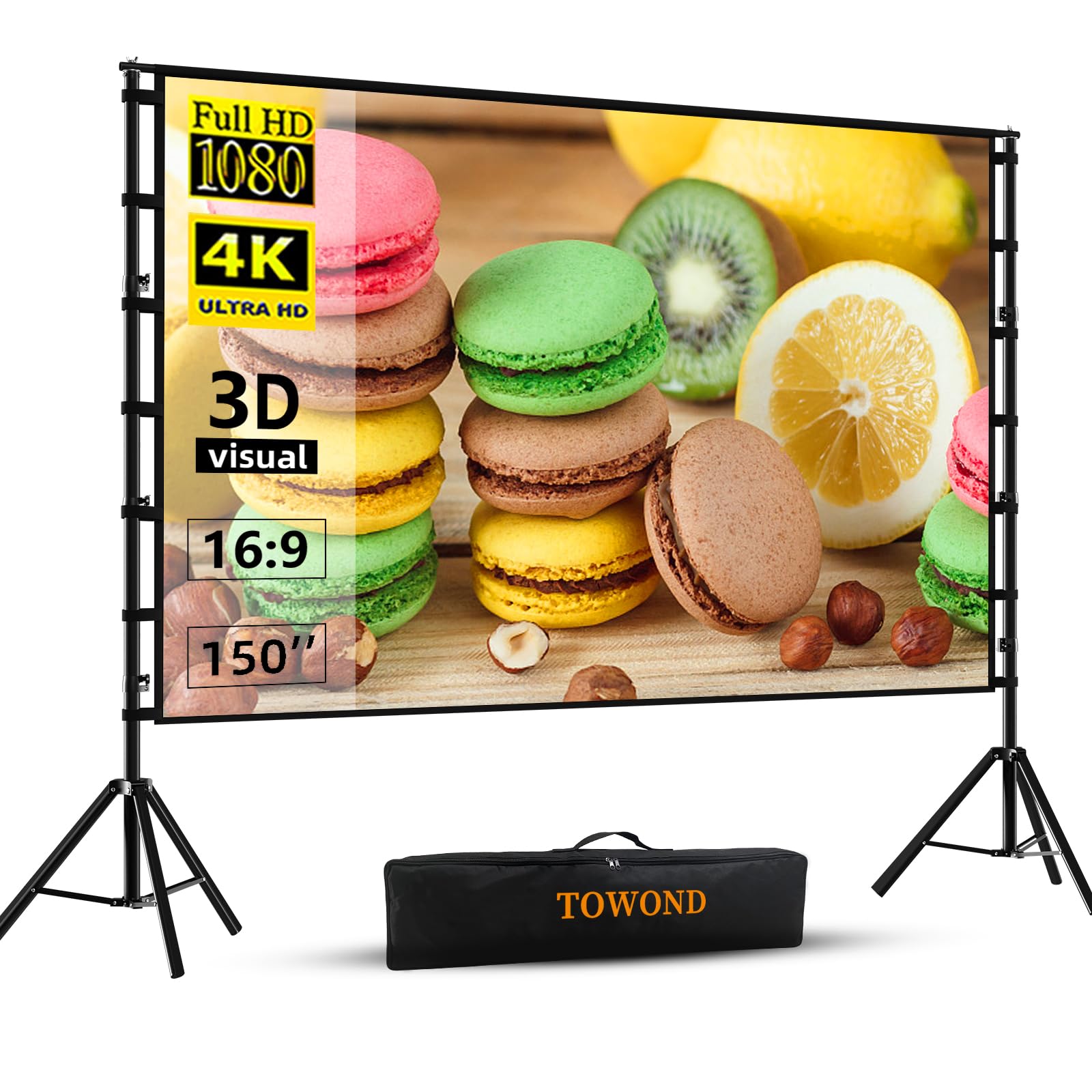 Projectiescherm (120 inch), 16:9 HD, opvouwbaar, voor binnen en buiten, videoprojectiescherm voor thuis, feest