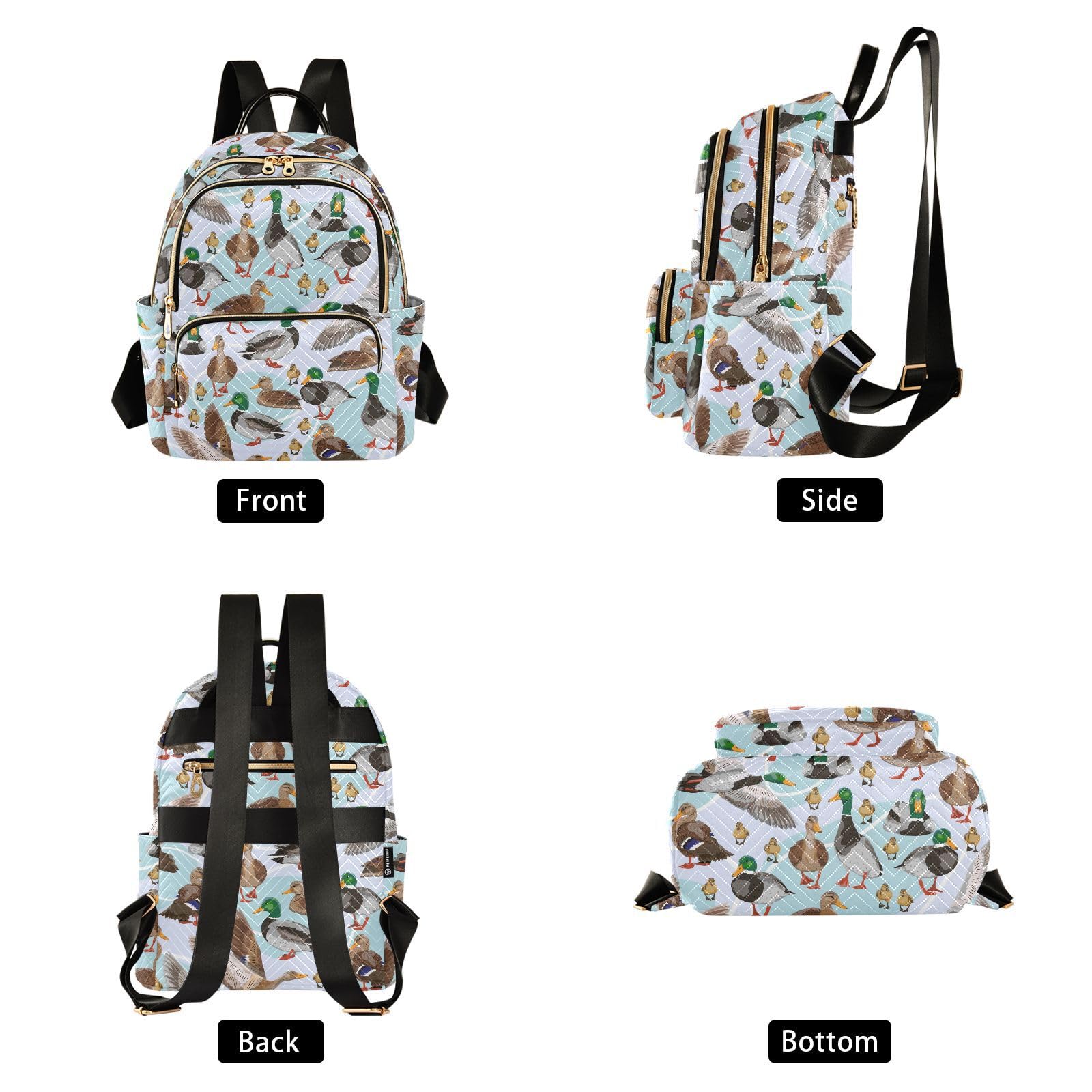 JIPONI Mallard Ducks Pattern Backpack Purse for Women Lightweight Back Pack Casual Daypack Travel Shoulder Bag Bookbag - M