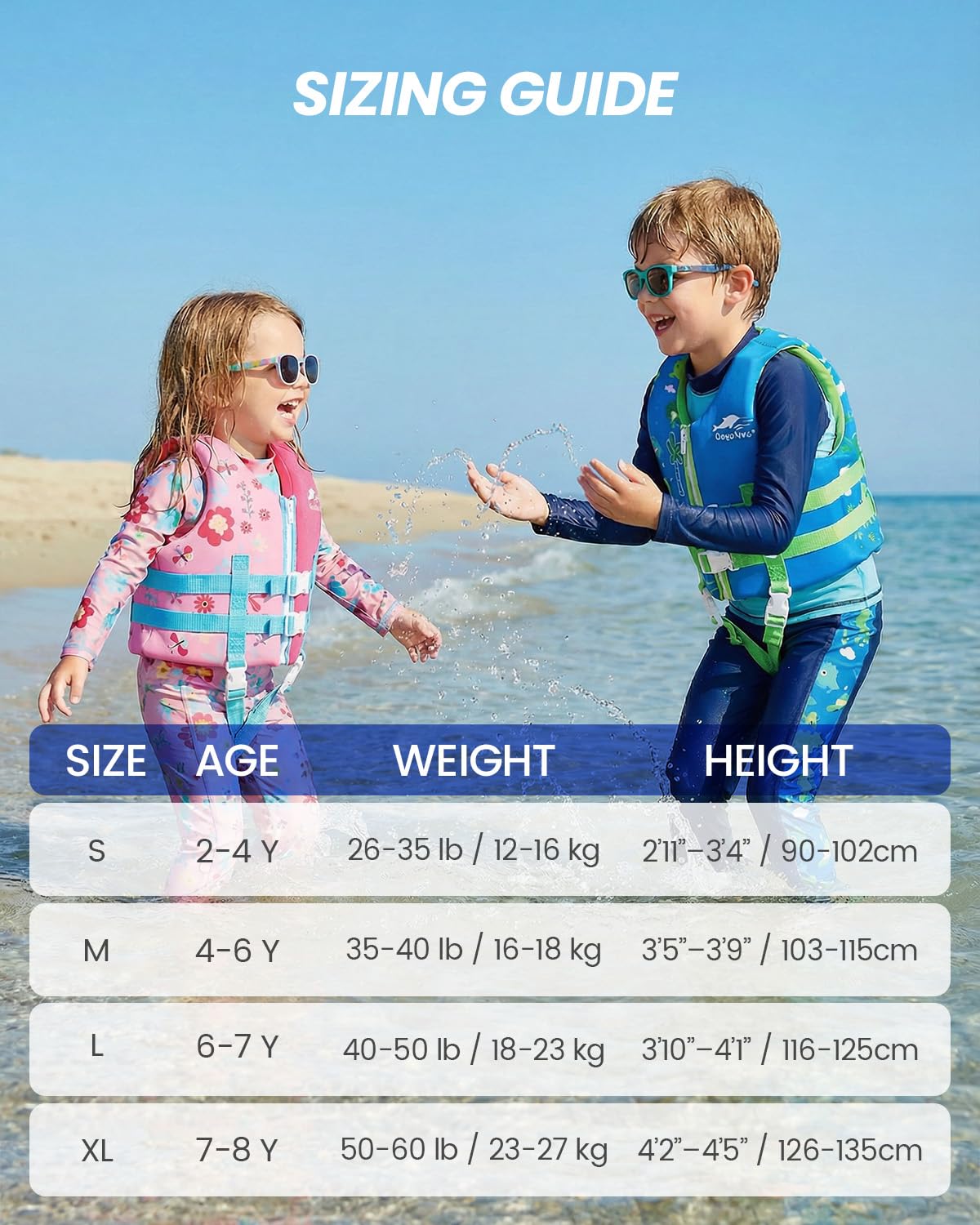 Gogokids Chaleco Flotador para Niños Bebe Chaleco de Natación de Neopreno - Chaleco para Nadar Chaleco Piscina Chaleco Kayak Traje de Baño para 11-35 kg 1-9 años Niños Niñas