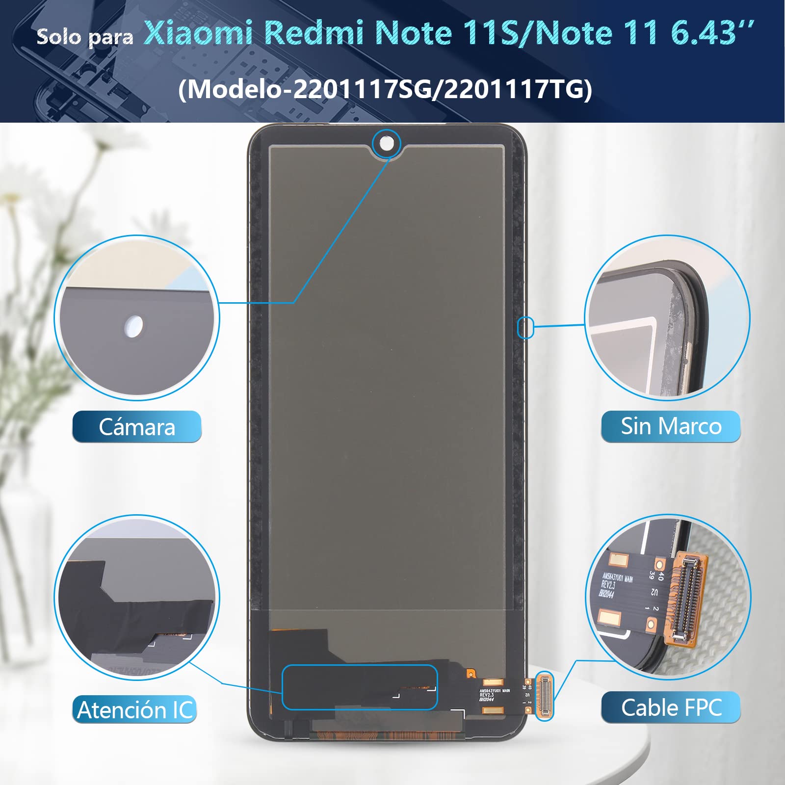 RongZy para Xiaomi Redmi Note 11S/Redmi Note 11 LCD+Pantalla Táctil Digitalizador Asamblea Reemplazo +Reparación Herramientas(Negro)