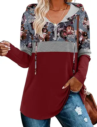 BETTE BOUTIK Womens Quarter Zip Tunic Hoodies Pullover Long Hooded Sweatshirts S-3XL