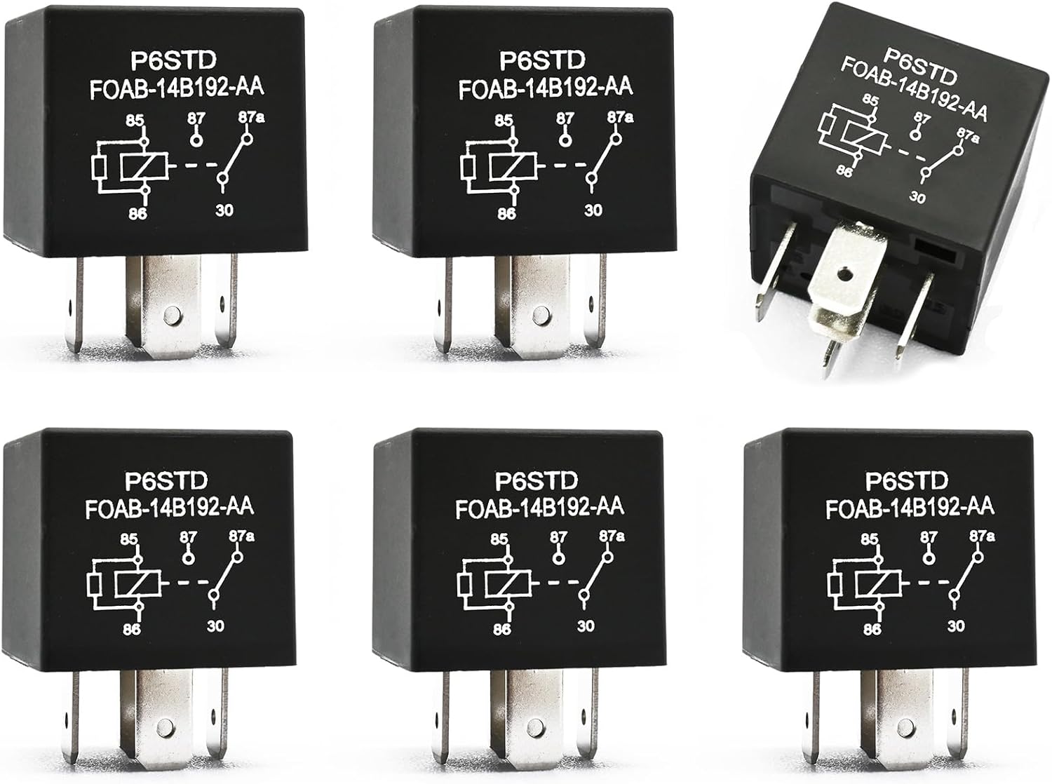 6 Pcs P6Sdt Foab-14B192-Aa Relay, 40A 12Vdc 5 Pin Relay, OEM Replacement for F0Ab-14B192-Aa Compatible with Ford