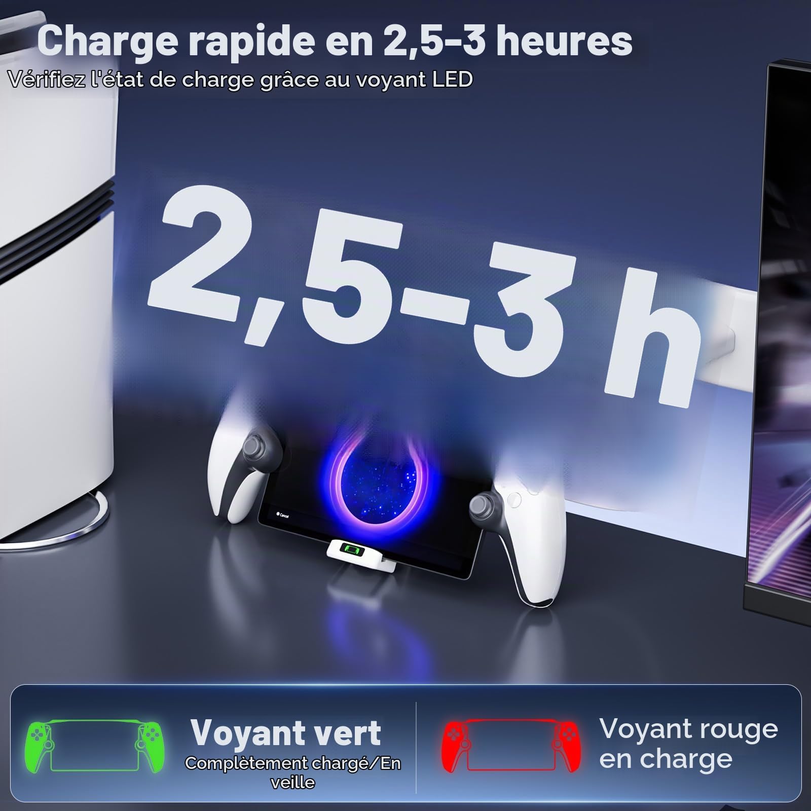 Support de Recharge pour PlayStation Portal, Station de Recharge Pliable avec Indicateur LED de Charge, Câble USB-C Inclus, Compact et Léger pour Une Utilisation Facile, Accessoire PS Portal