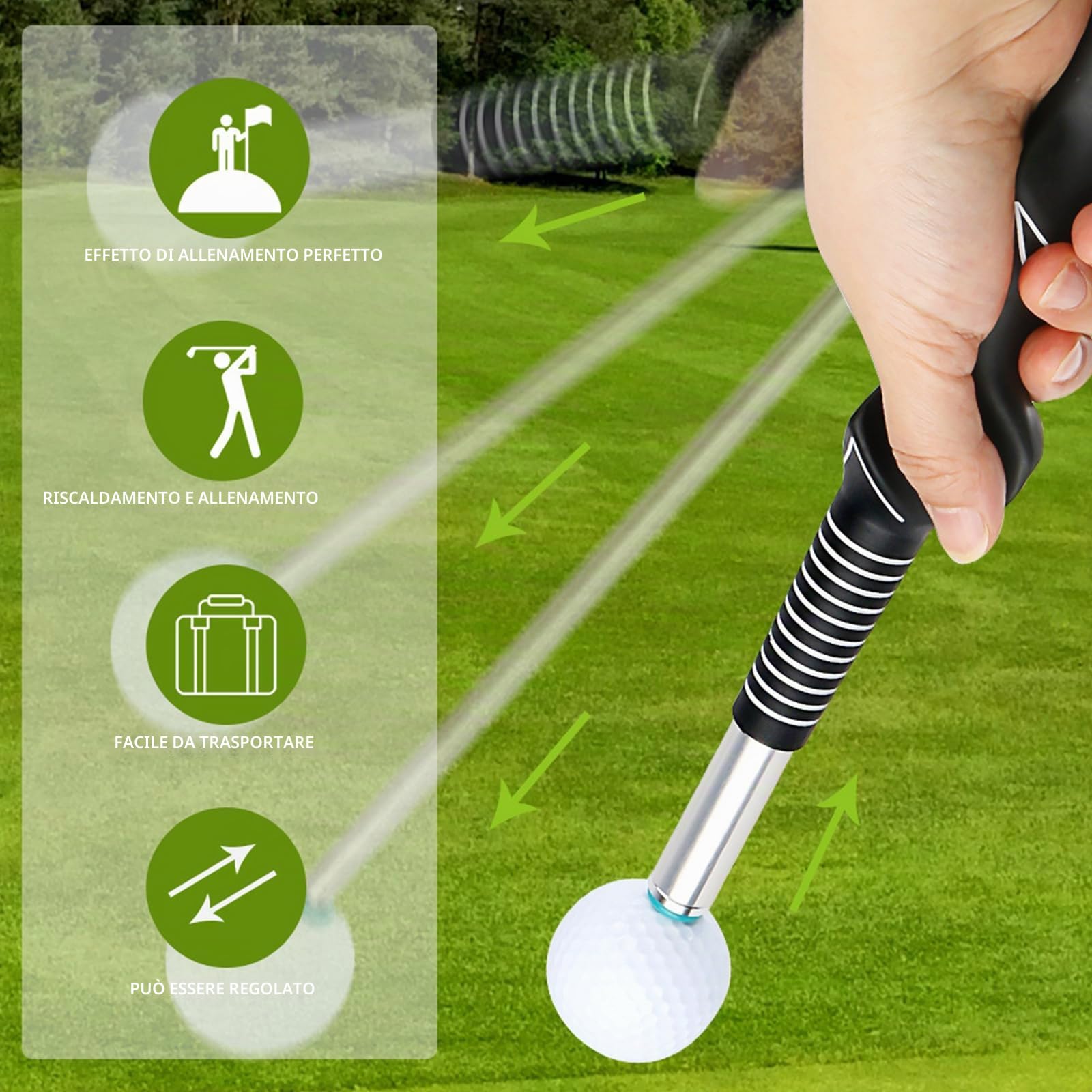 PEAKGEAR Golf, trainer per swing con suono di clic ritmico, aiuto allenamento retrattile per golfisti mancini, ideale per pratica indoor, allenamento di forza e tempo per chipping e colpi
