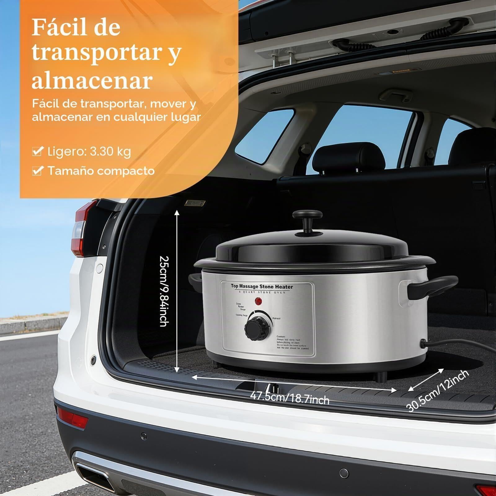 Calentador de Piedras 6L Masaje 750W | Calienta piedras de masaje hasta 100°C. Control preciso, gran capacidad 6L, seguro y duradero para spa, salón o casa.