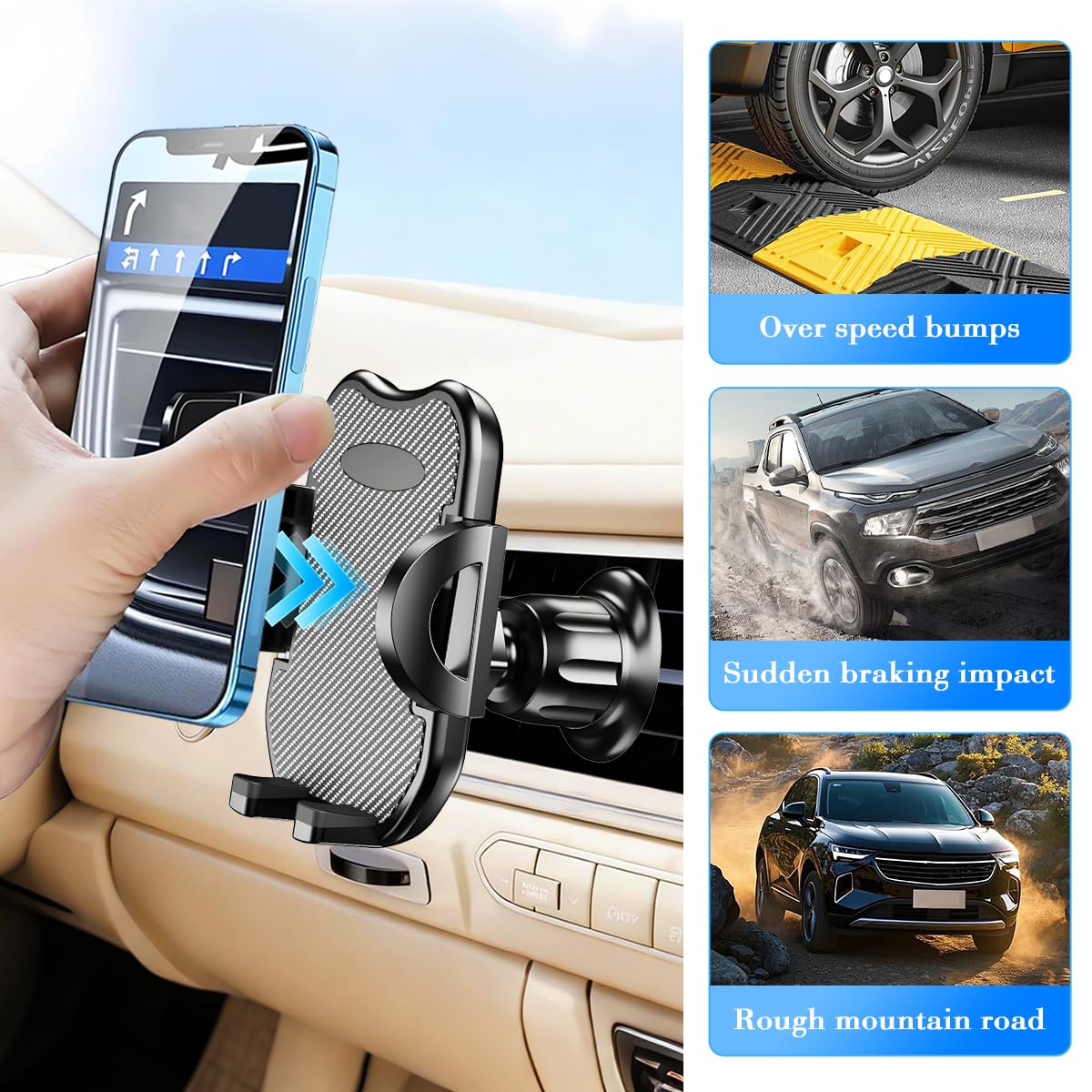 Zpana Supporto per telefono da auto, rotazione a 360°, supporto per cellulare con gancio a clip, supporto per smartphone per interni auto, universale, per SUV, auto, camion (fibra di carbonio)